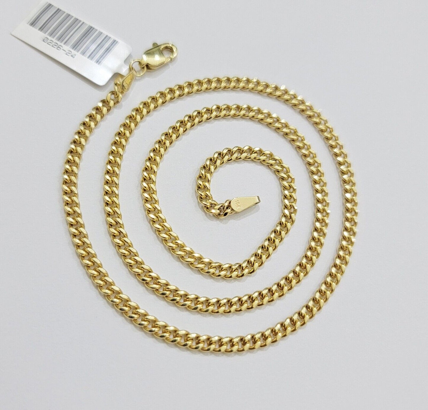 Real 10k Gold Chain Jesus Cross Charm Pendant SET 3mm Miami Cuban Link Necklace