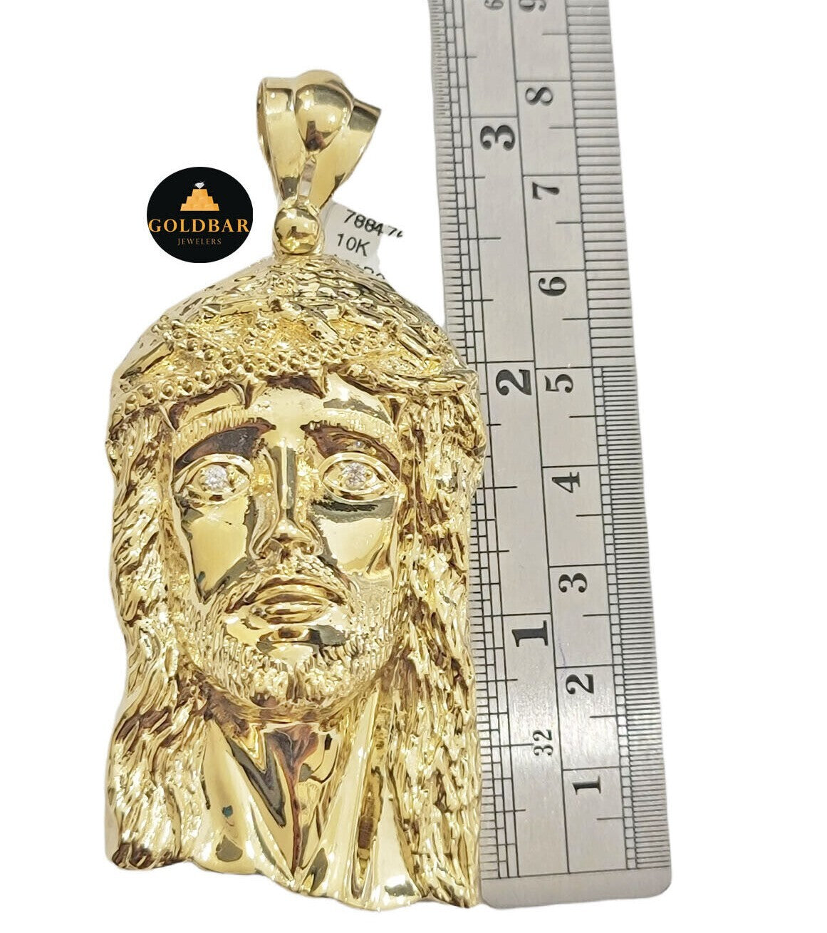 Real 10k Yellow Gold Jesus Face Head Pendant 3 Inch Charm For Men's, 10kt / CAL