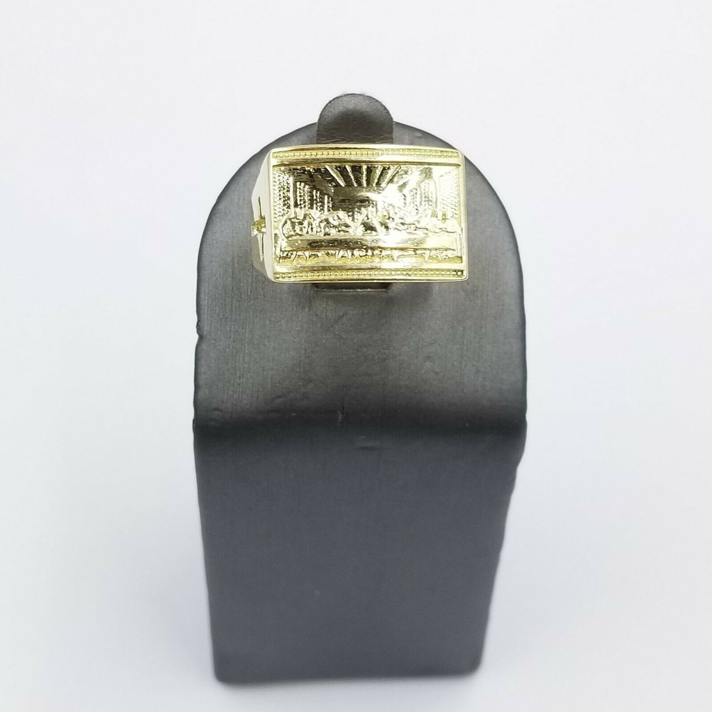 REAL 10k Yellow Gold Last Supper Ring Cross Design Men's Ring, Size 12
