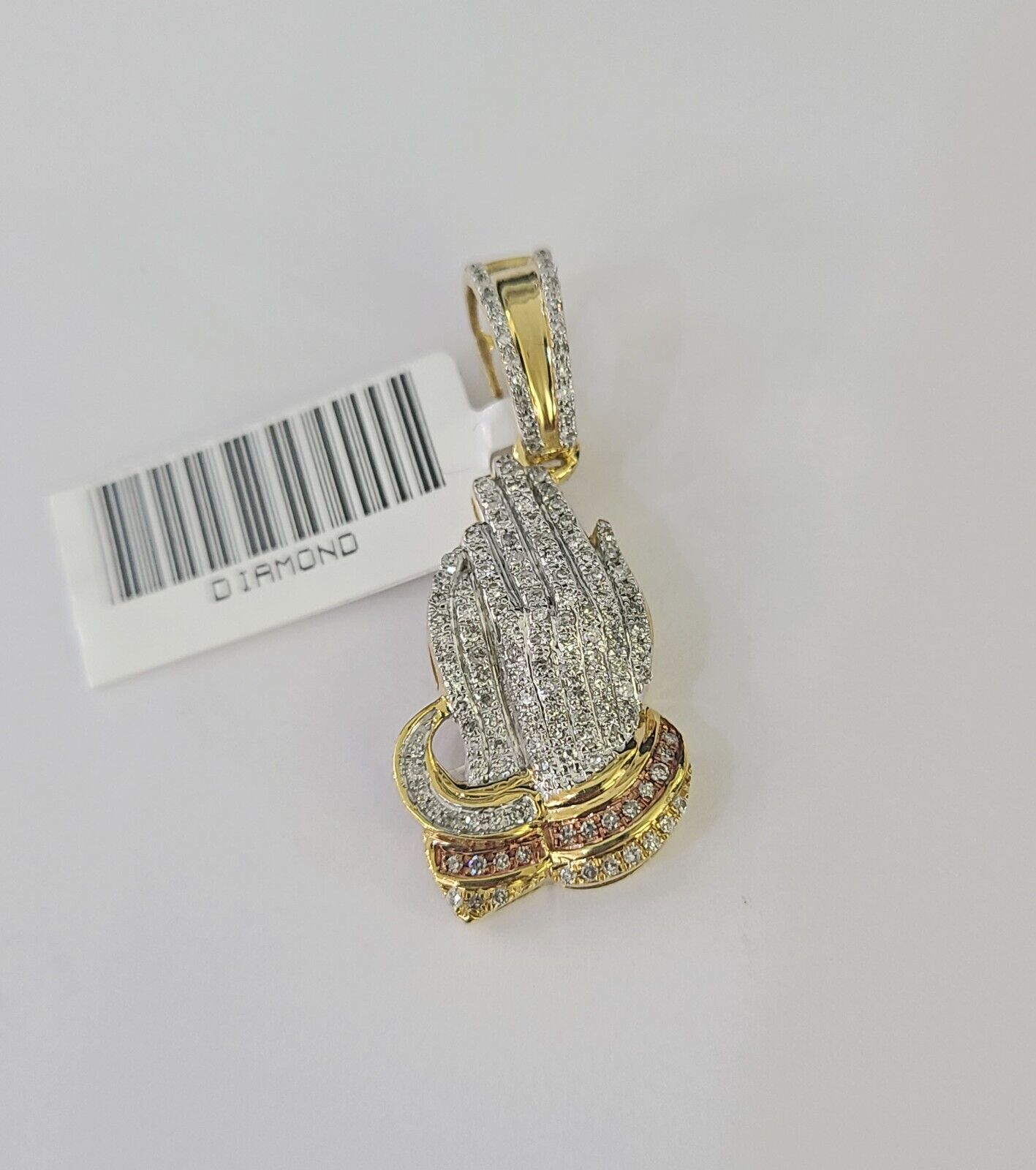 Real 10k Gold Necklace Chain Diamond Praying Hands Charm SET 3mm Miami Cuban