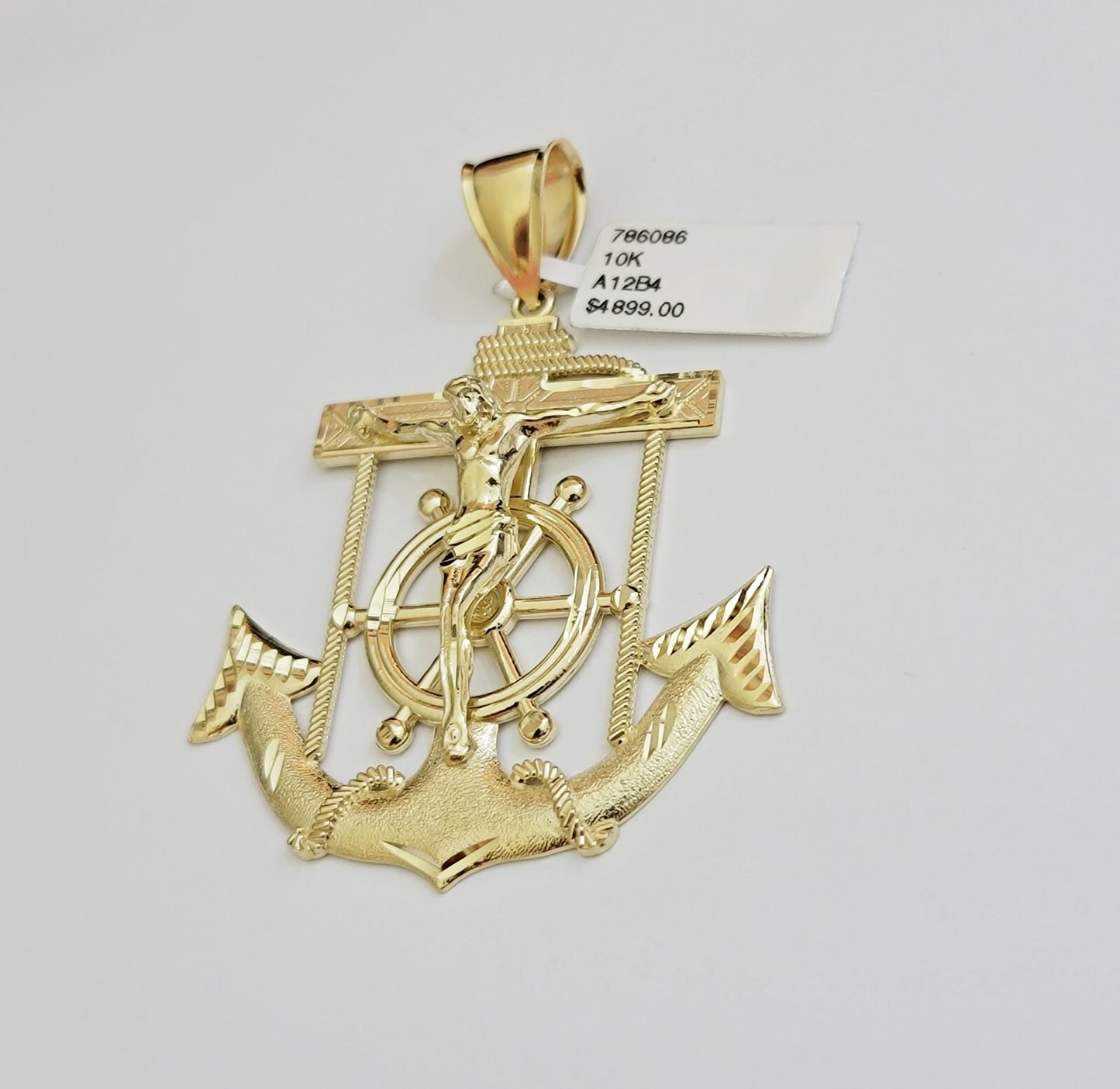 Real 10k Yellow Gold charm Pendant Anchor Cross 2.5 Inch For Men's 10KT / CAL