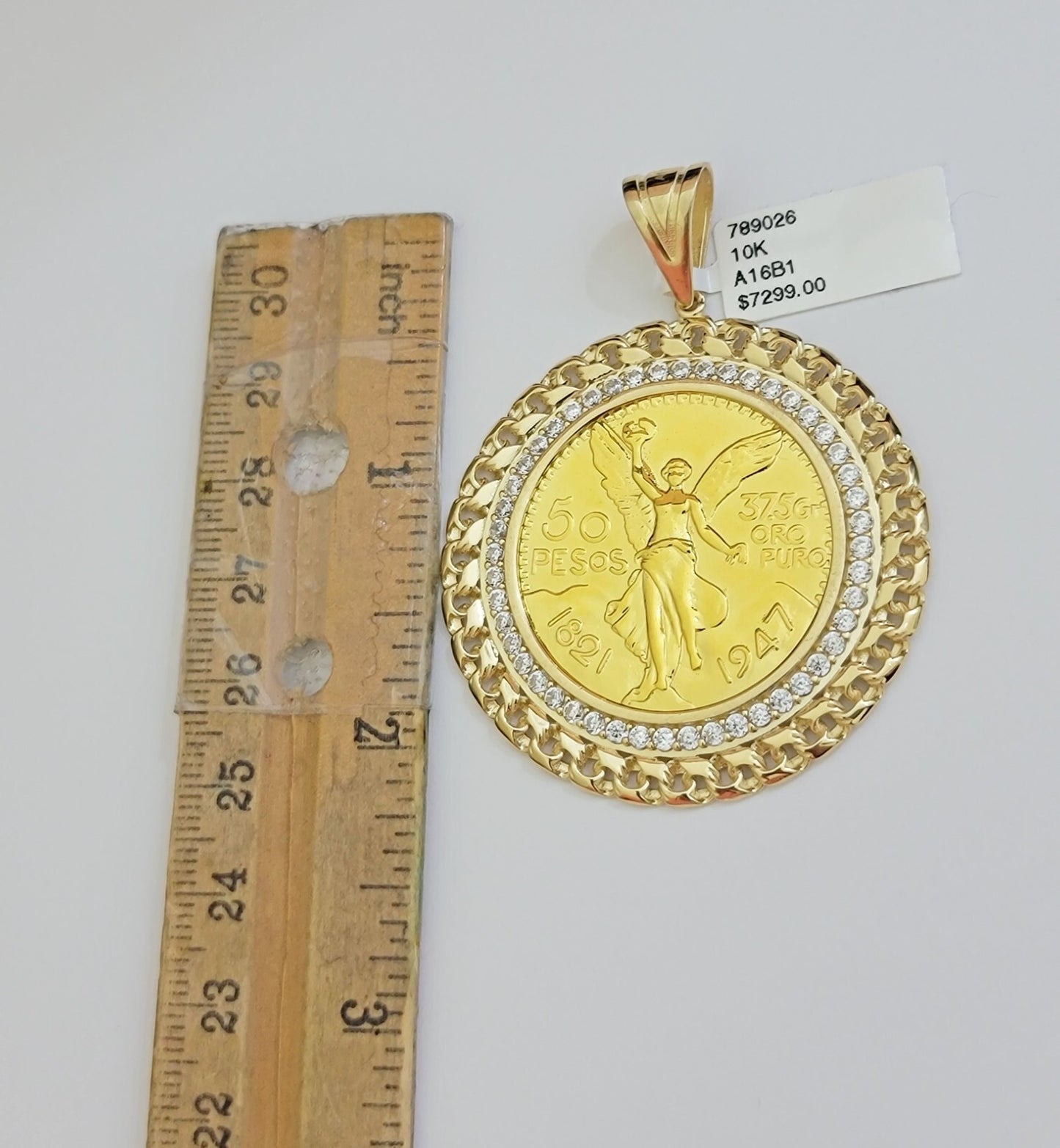 Real 10k Yellow Gold Pendant Copy Coin charm 50 pesos 2.25 Inch, Men's 10KT / A1