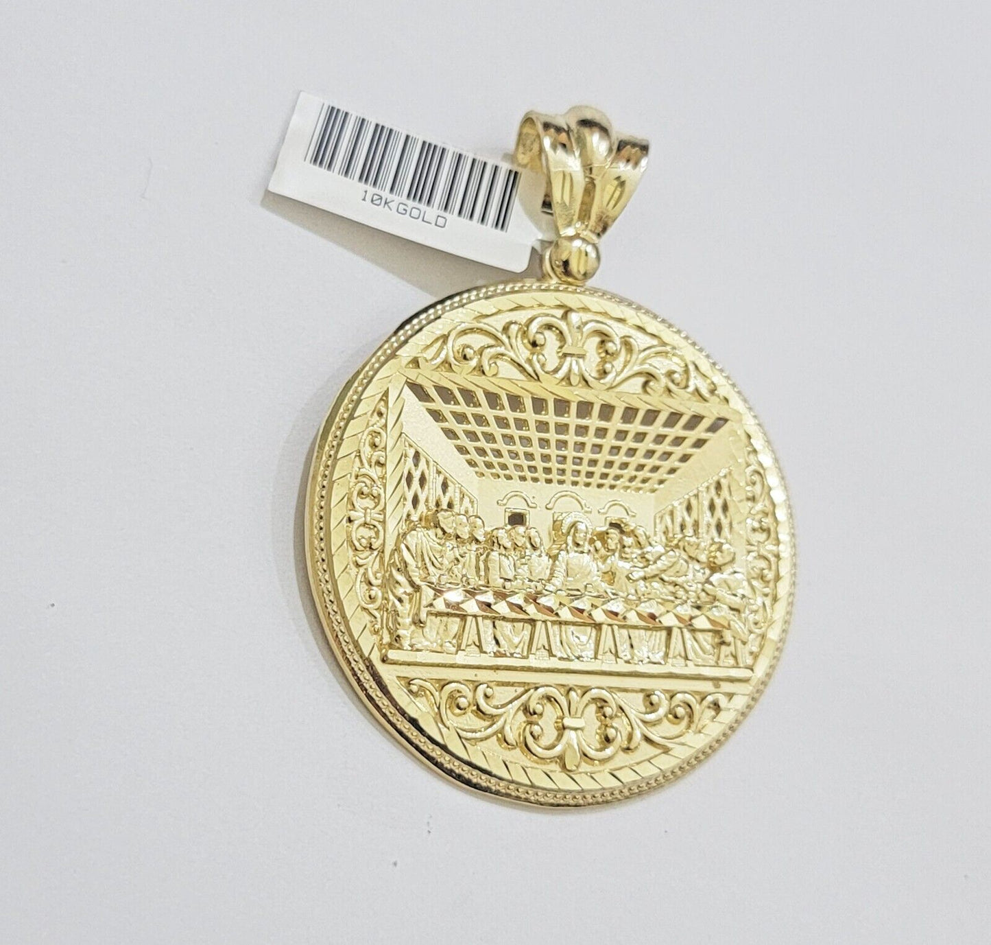 REAL 10k Gold Franco Chain Necklace 26 Inch Last Supper Pendant SET 10KT For Men