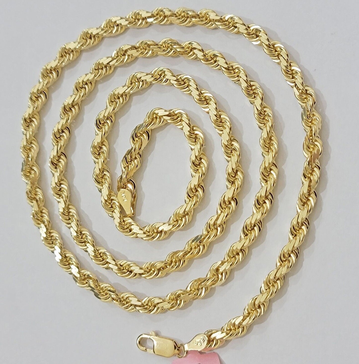 Real 14k Gold Rope Chain Necklace 5mm 18 - 28 Inch 14kt Yellow Gold Diamond Cut
