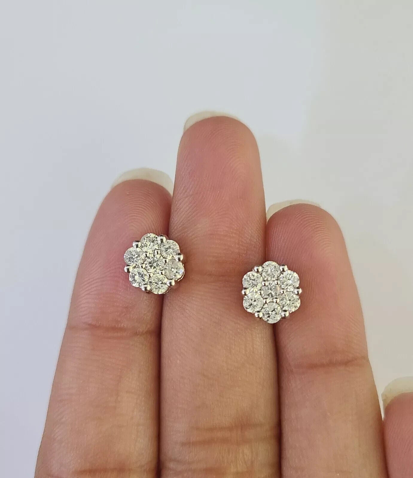 14k White Gold Stud Earring Real Solitaire Diamonds Screw-Back Women Men
