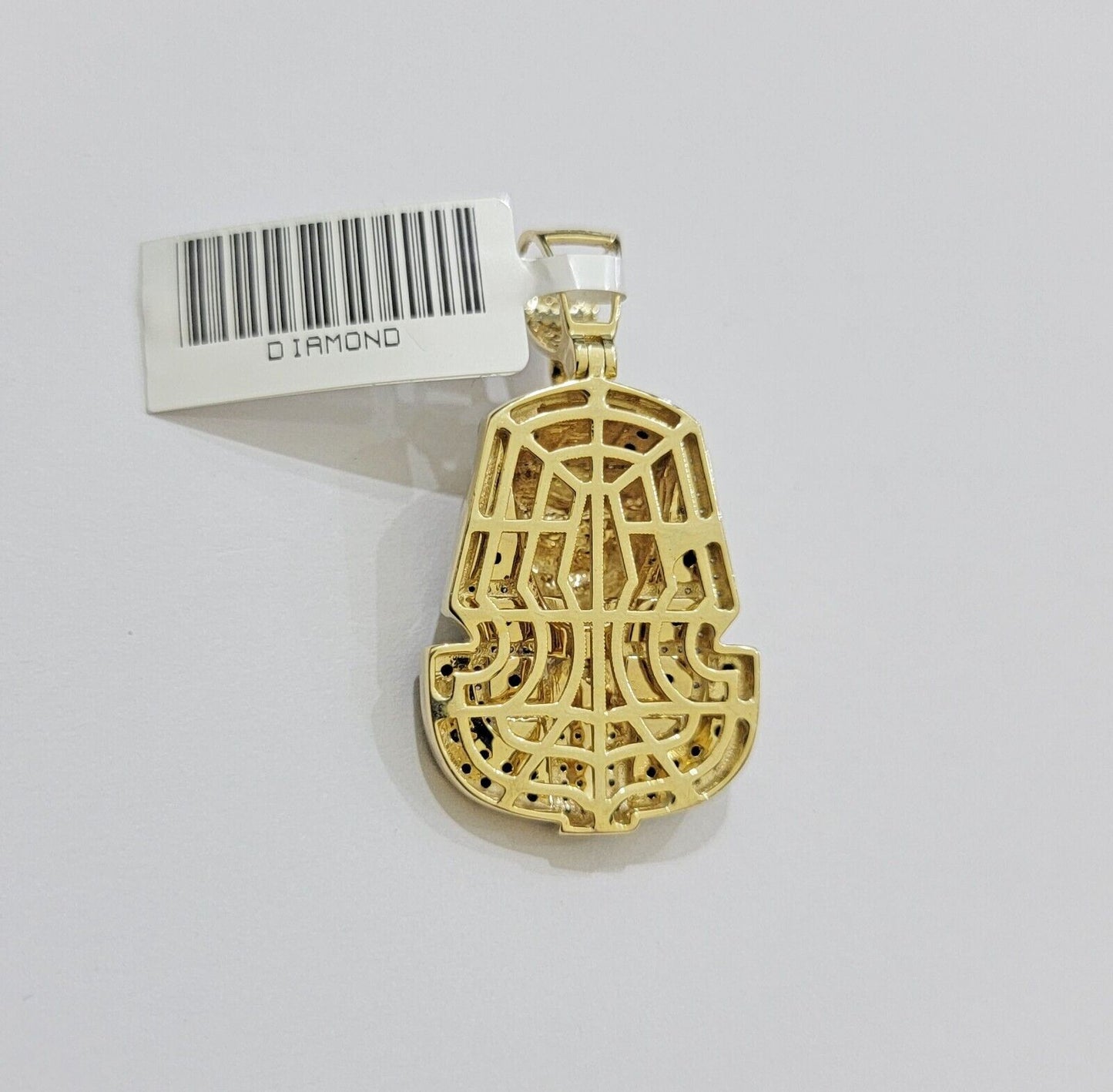 Real 10k Yellow Gold Pharoah Head Charm Pendant With black & White Diamonds Mens