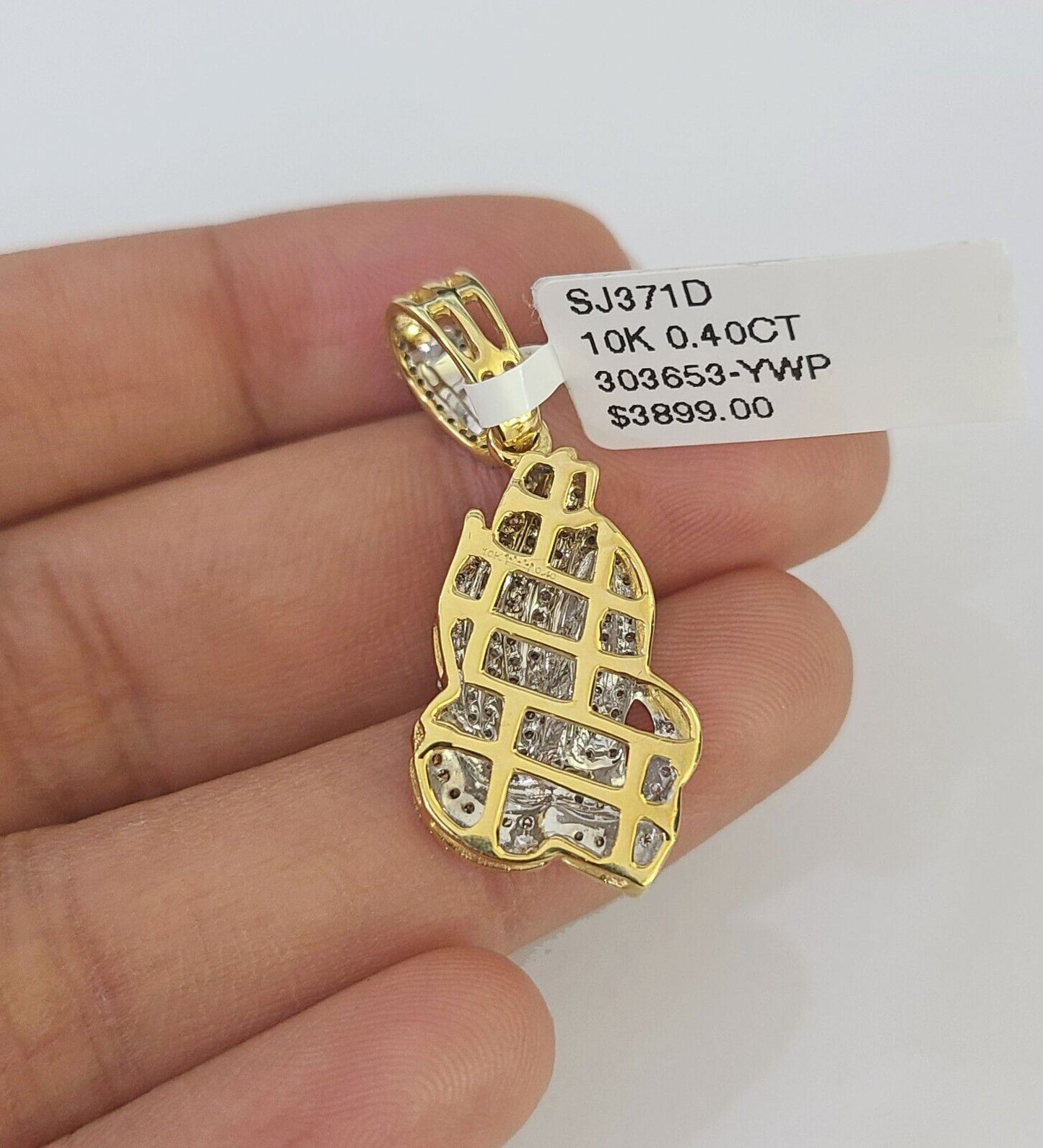 Real 10k Gold Necklace Chain Diamond Praying Hands Charm SET 3mm Miami Cuban