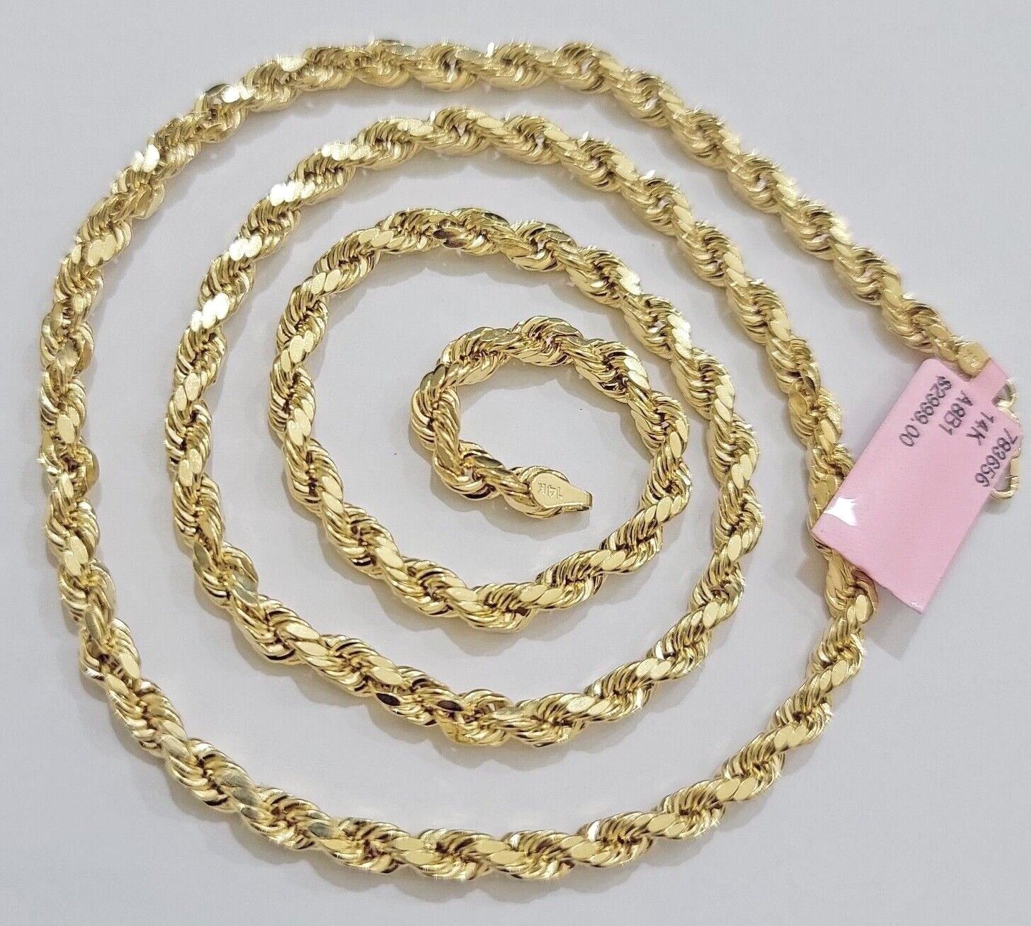 Real 14k Yellow Gold Rope Chain Necklace 4mm 18-26 Inch Diamond Cut Me