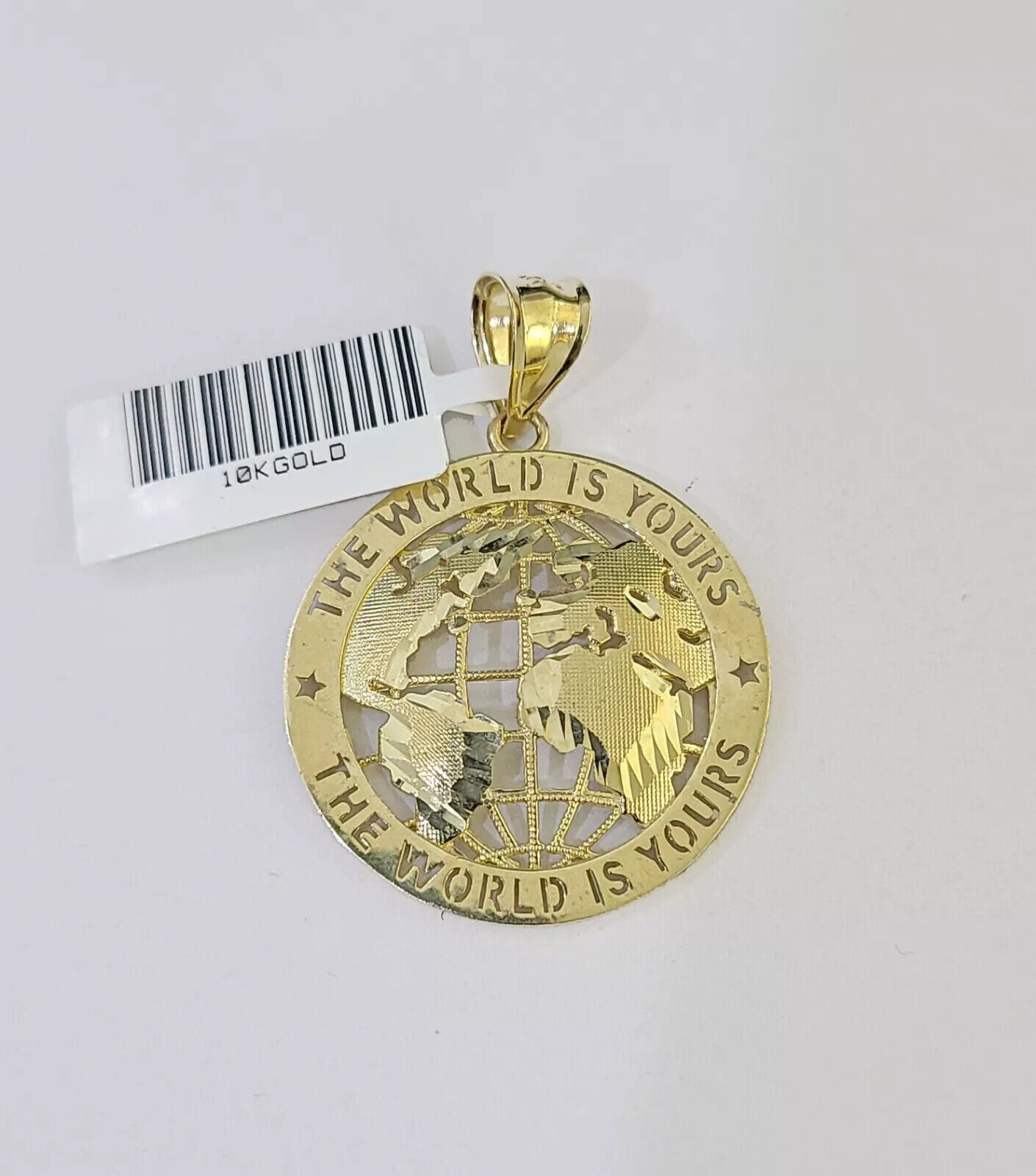 Real 10k Gold Rope Chain Charm World Map Pendant SET 4mm 18-28 inch Necklace