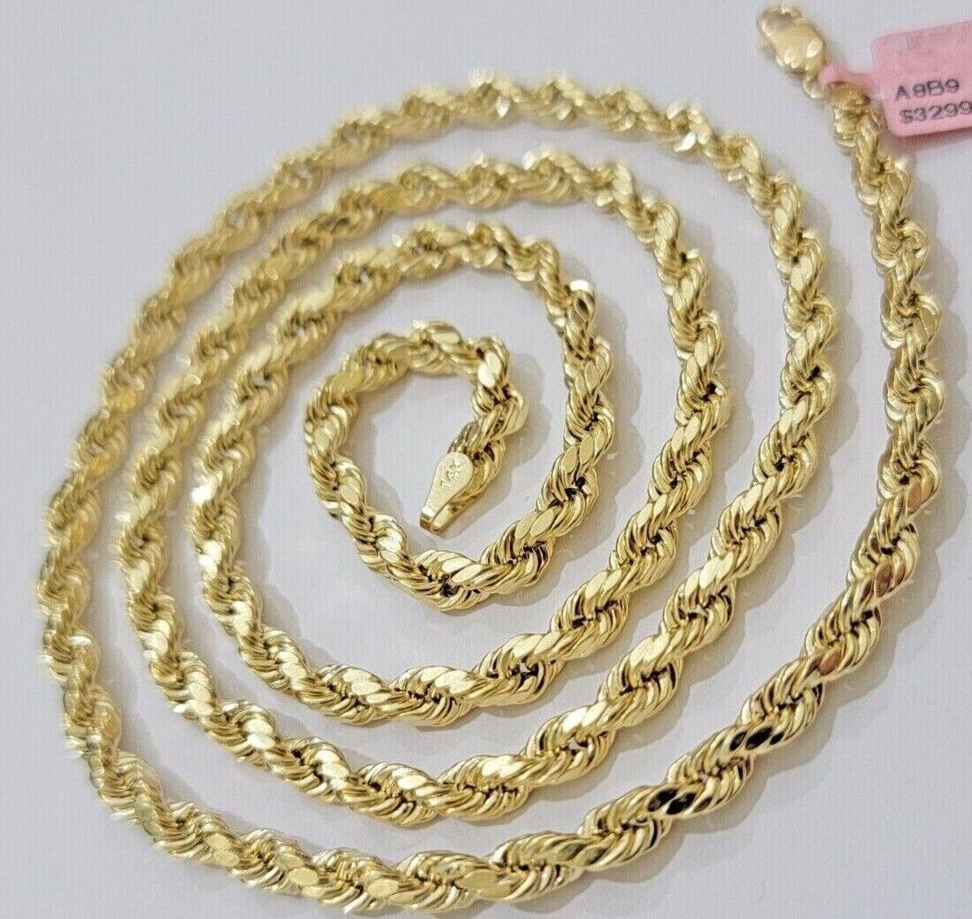 10k Yellow Gold Rope Chain Necklace 6mm 18-28 Inch Diamond Cuts Men's 10ktend