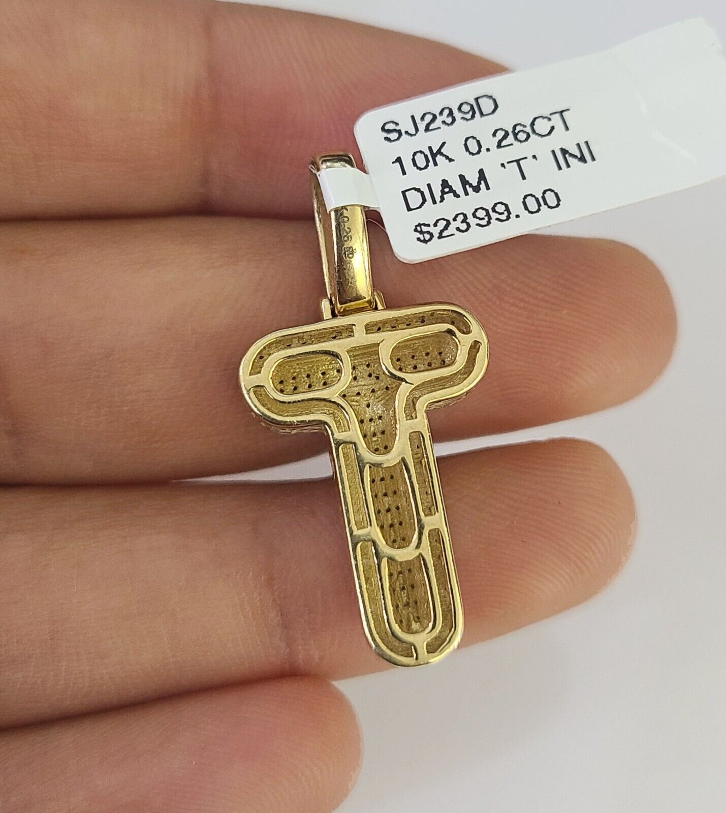 Real 10k Gold Necklace Chain Diamond T Alphabet Charm SET 3mm Miami Cuban Link