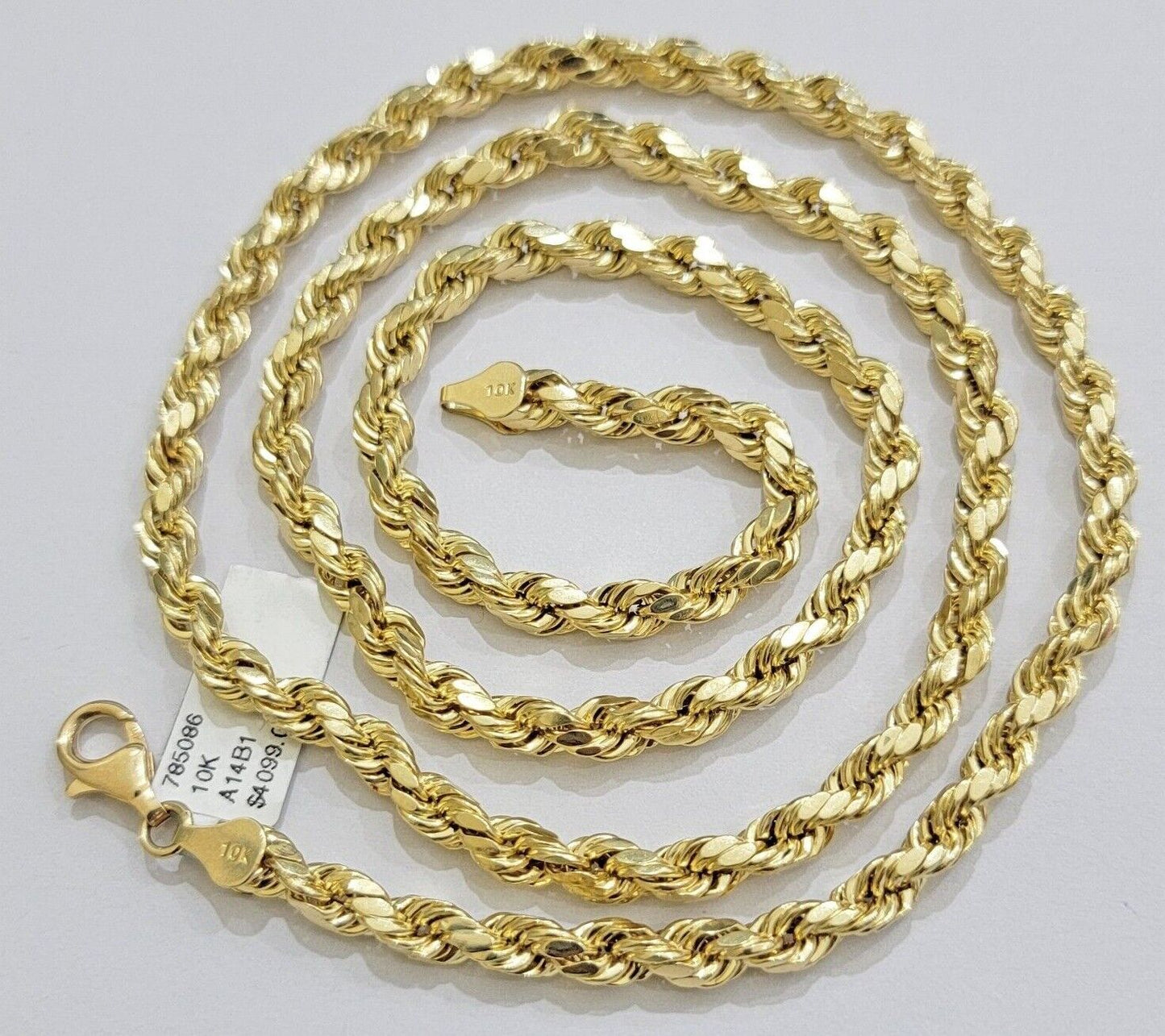 10k Yellow Gold Rope Chain Necklace 6mm 18-28 Inch Diamond Cuts Men's 10ktend