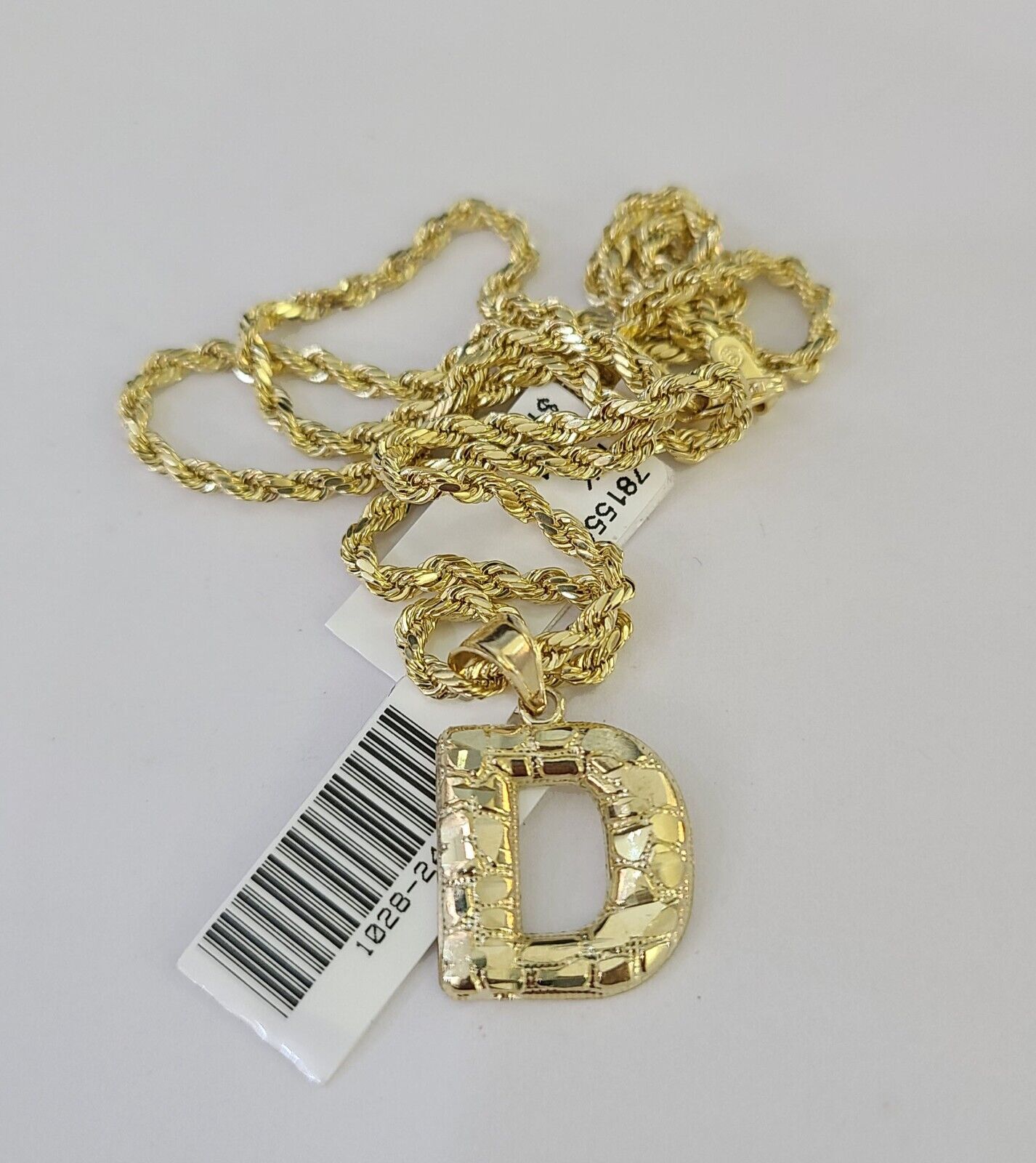 10k Gold Initial D Charm Rope Chain 16"-26" 2.5mm SET Necklace Alphabet Pendant