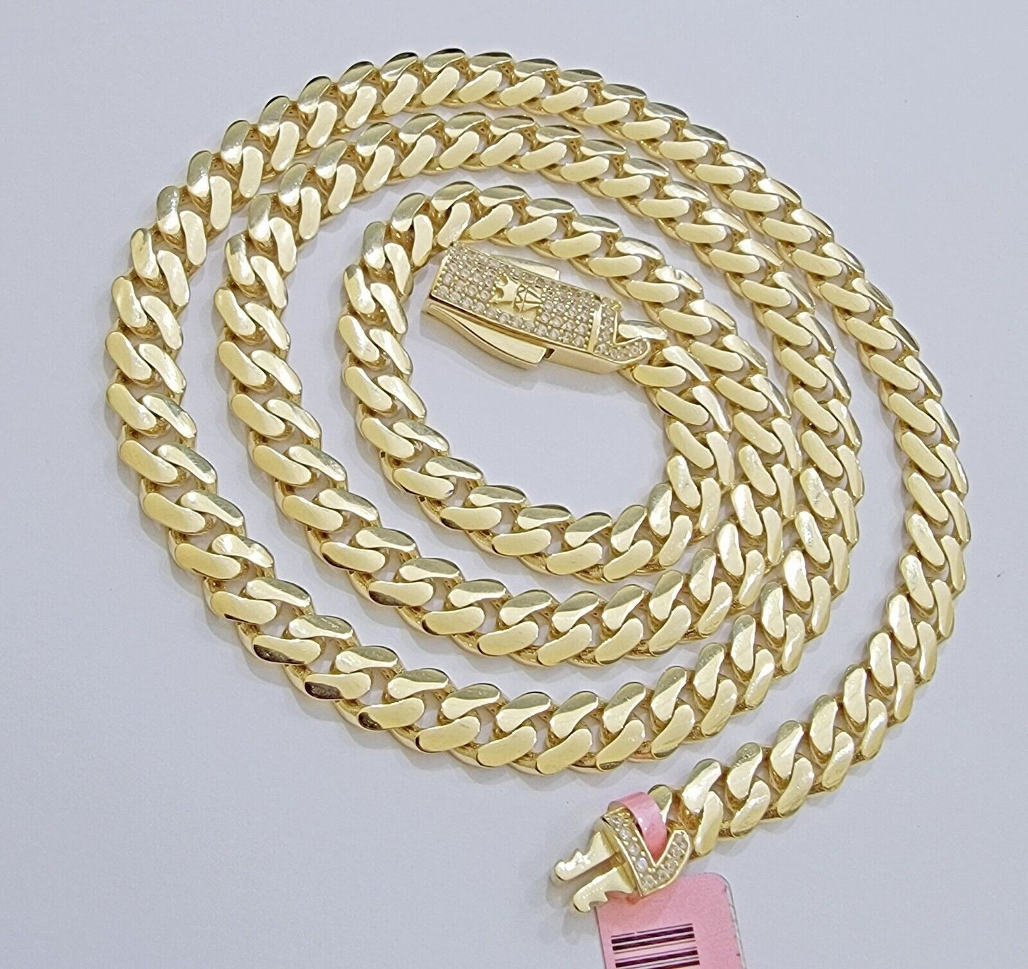 Real 14K Yellow Gold Chain Necklace Royal Monaco Cuban Link 7mm 20"- 24" ,Hollow