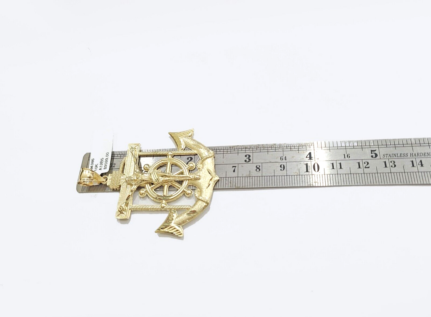 Real 10k Yellow Gold Rope Chain 22'' Necklace anchor cross charm pendant
