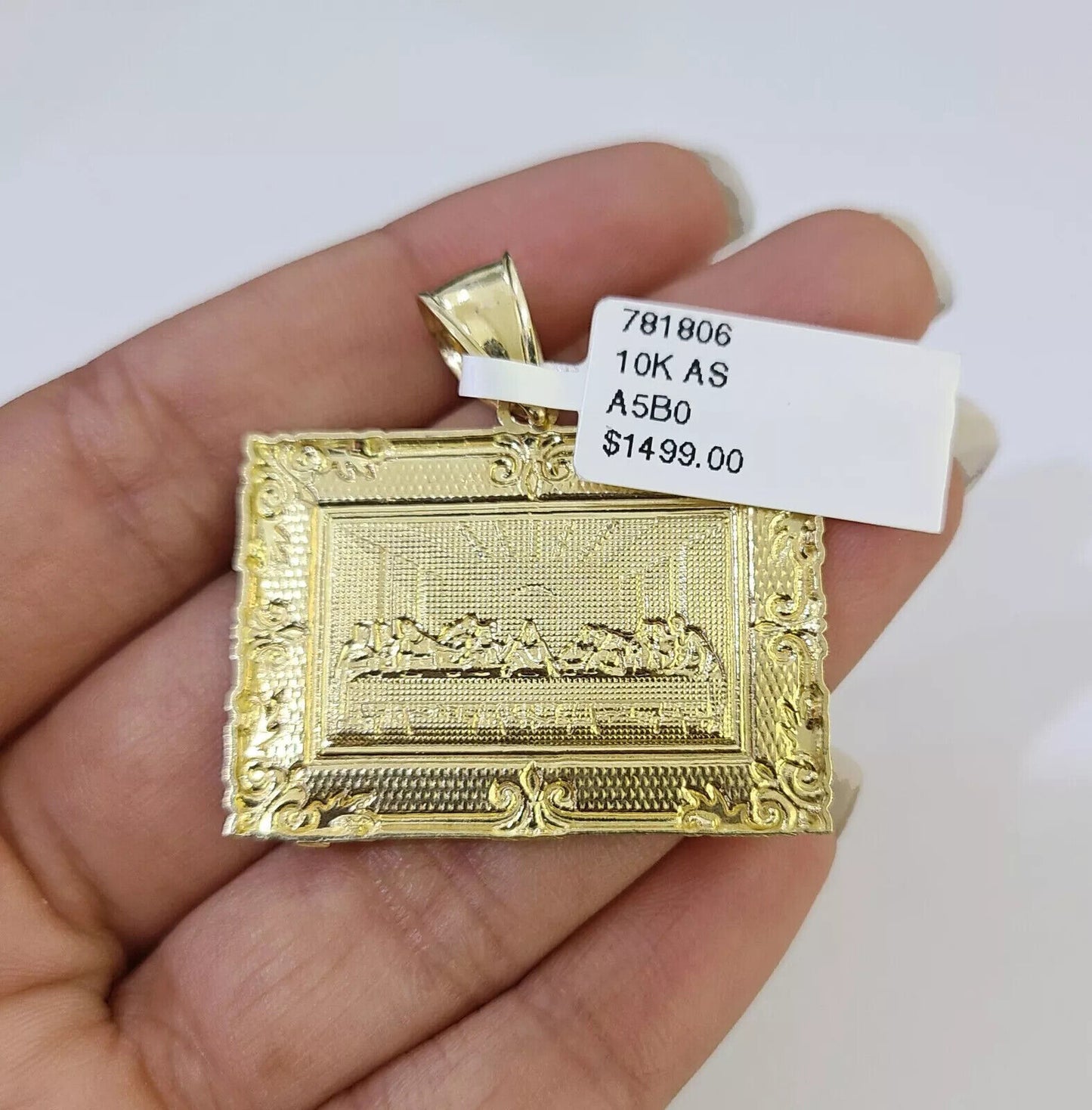 10k Gold Byzantine Chain Necklace Last supper charm Pendant SET REAL 10kt Men's
