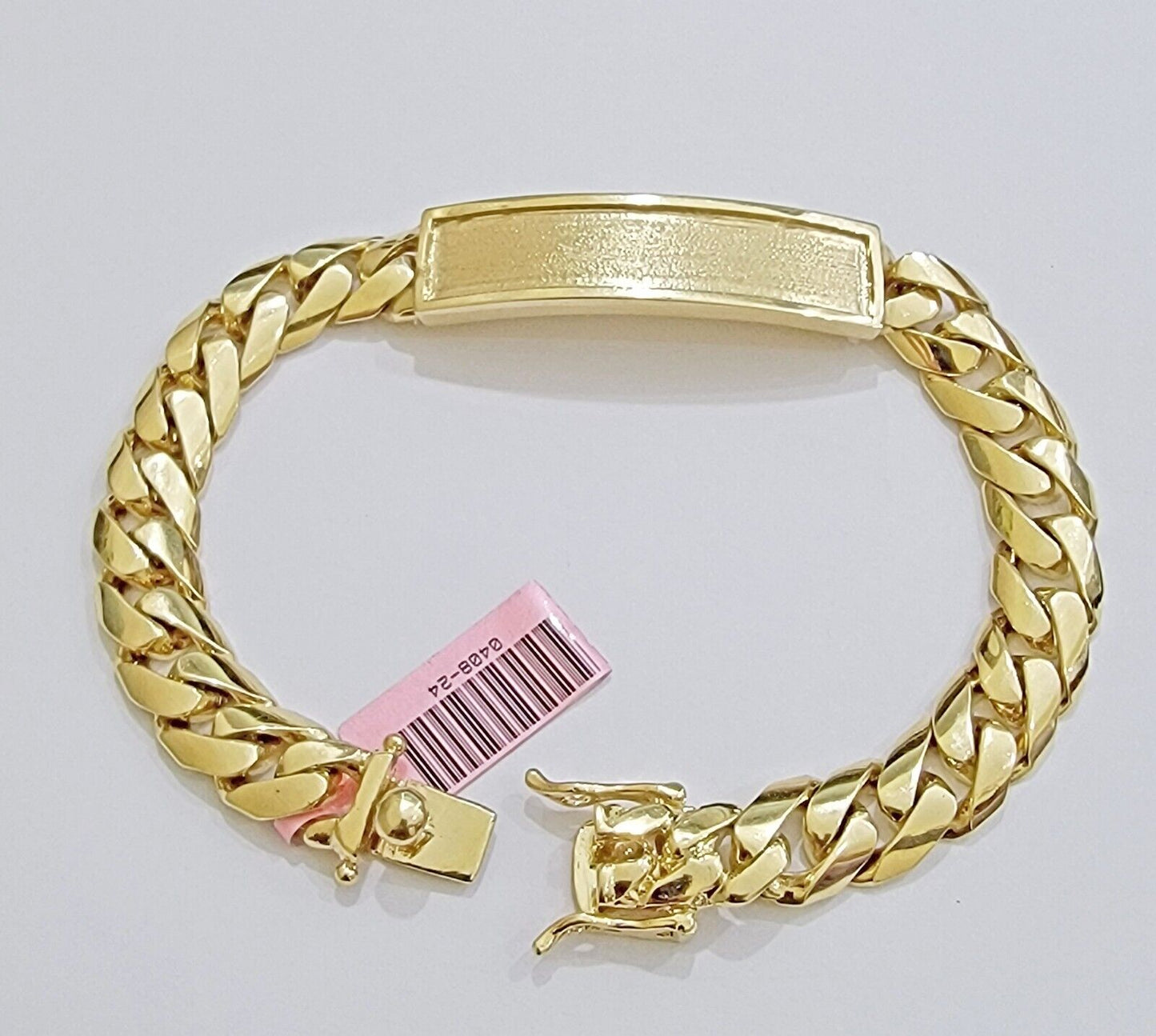 Real 14k Gold Bracelet ID Name Plate 8 Inch Miami Cuban Link 10mm Men SOLID 14KT