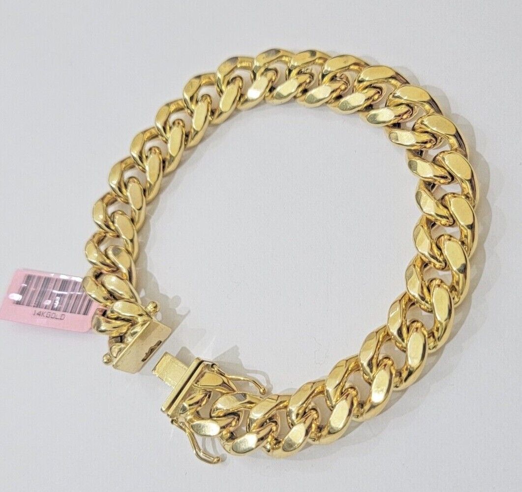 11mm 14k Gold Bracelet Miami Cuban Link 7"- 10 Inch Mens Real 14kt Yellow Gold
