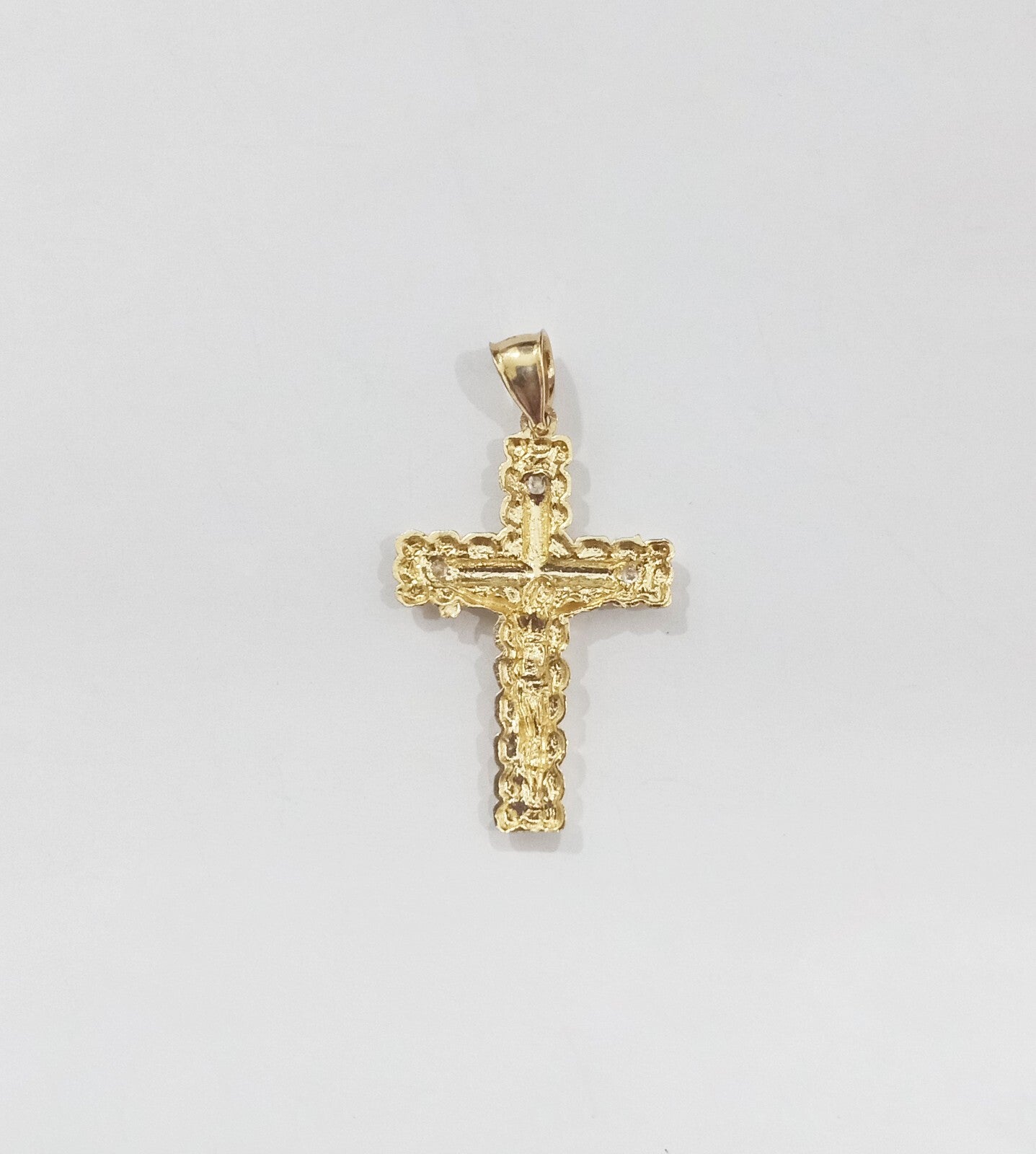 Real 14k Yellow Gold Jesus Crucifix Nugget Cross Charm Pendant 1.5" inch