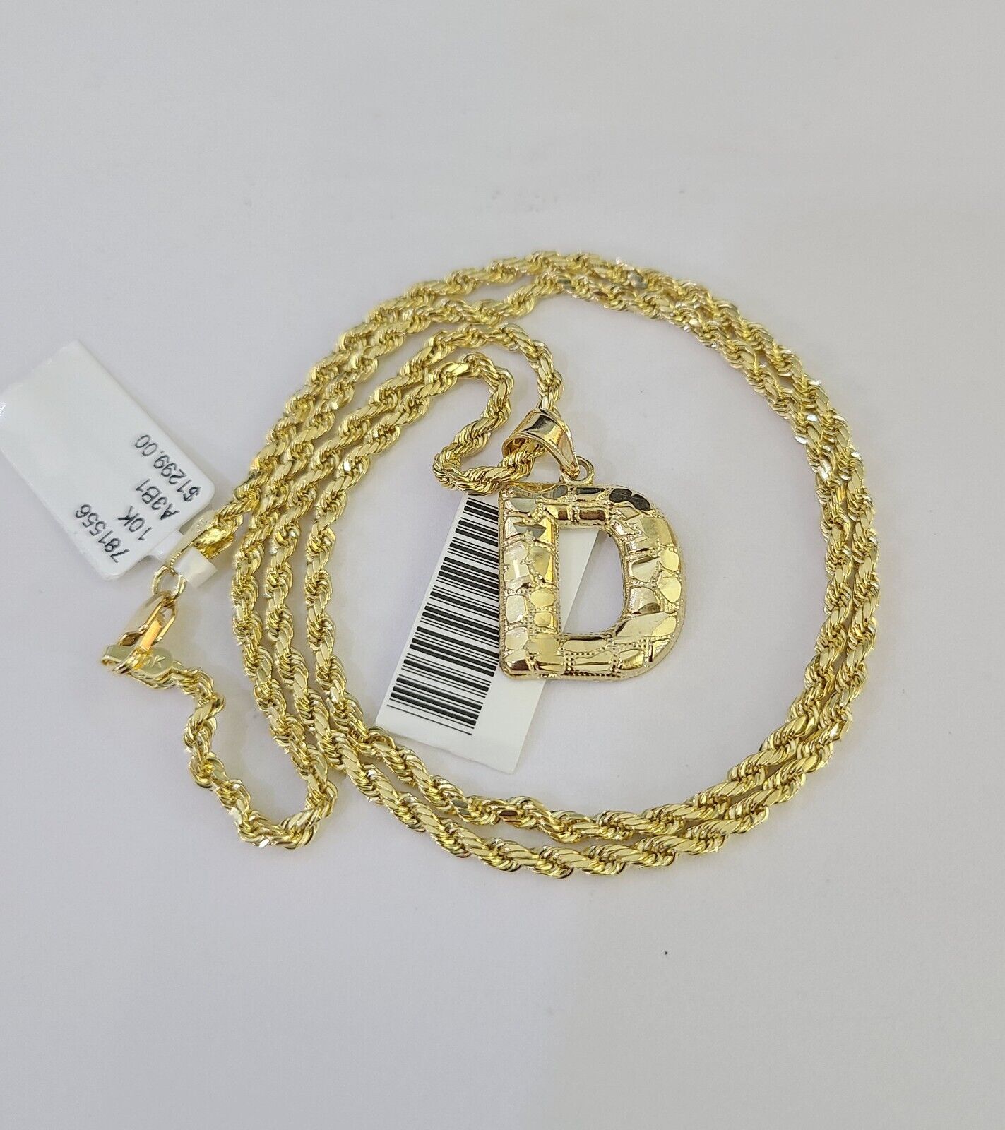 10k Gold Initial D Charm Rope Chain 16"-26" 2.5mm SET Necklace Alphabet Pendant
