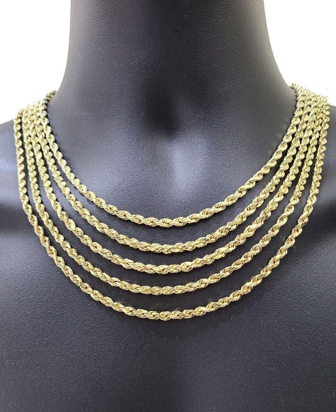 Real 14k Yellow Gold Rope Chain Necklace 4mm 18-30 Inch Diamond Cut 14 – G  Bar