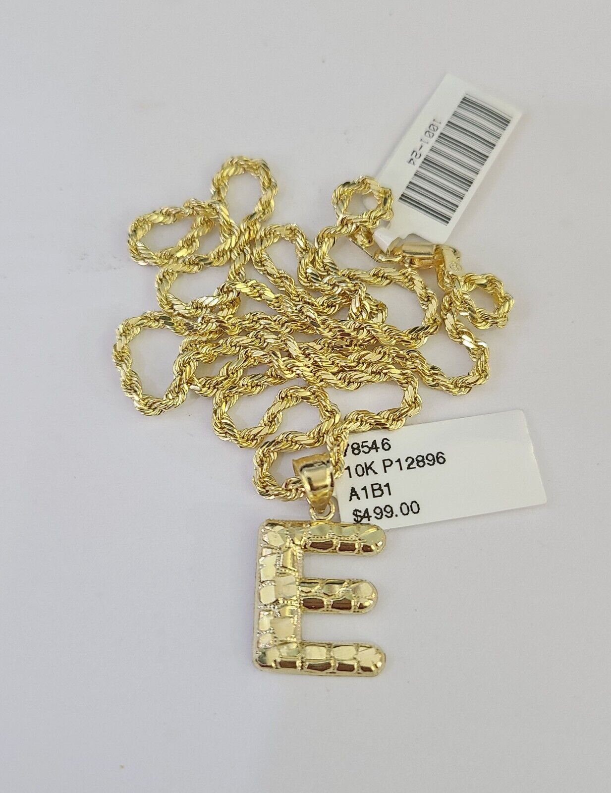 10k Gold Initial E Charm Rope Chain 16"-26" 2.5mm SET Necklace Alphabet Pendant