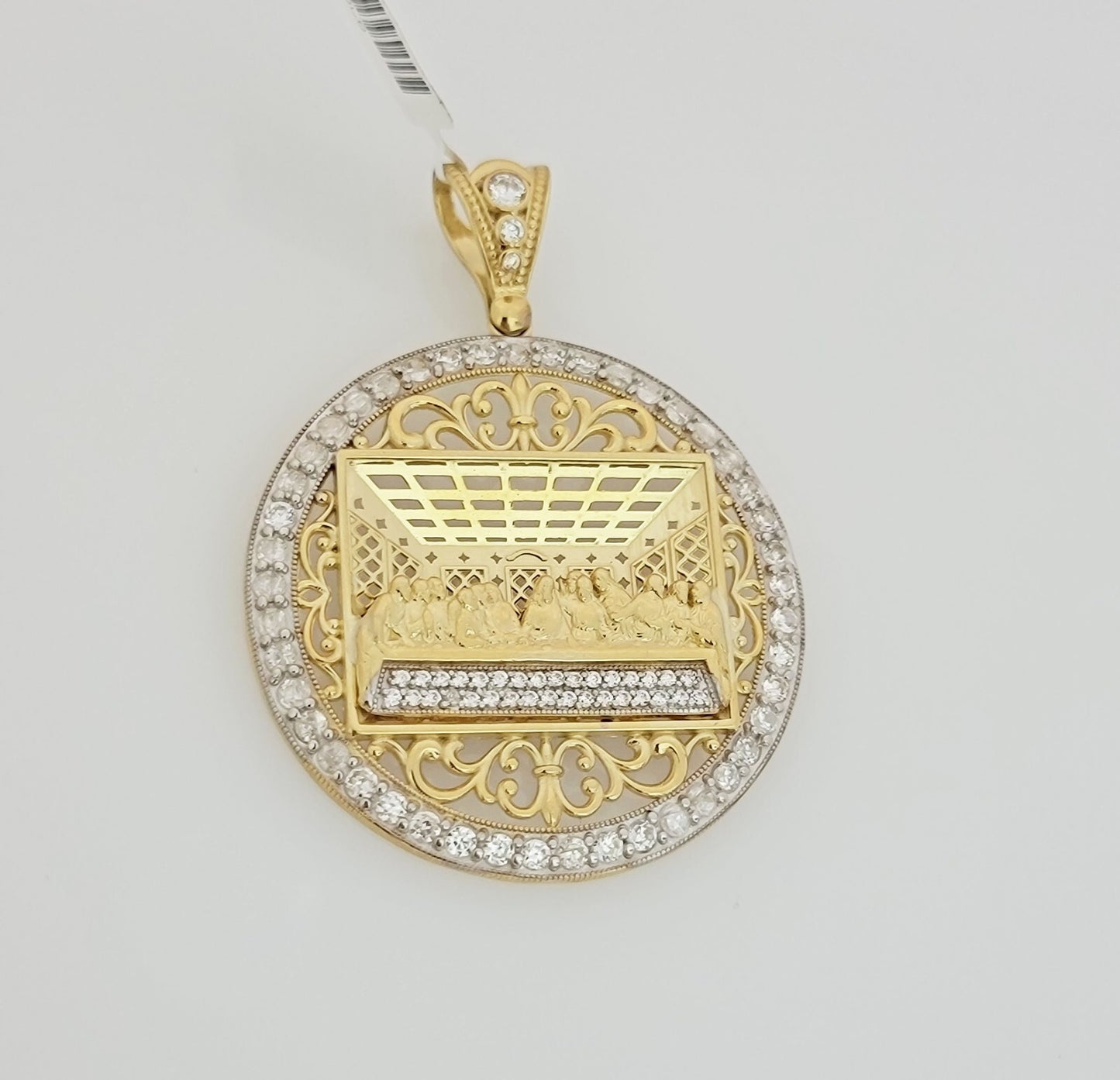 Real 10k Gold Rope chain Last supper Charm Pendant SET Solid Necklace 4mm 22Inch