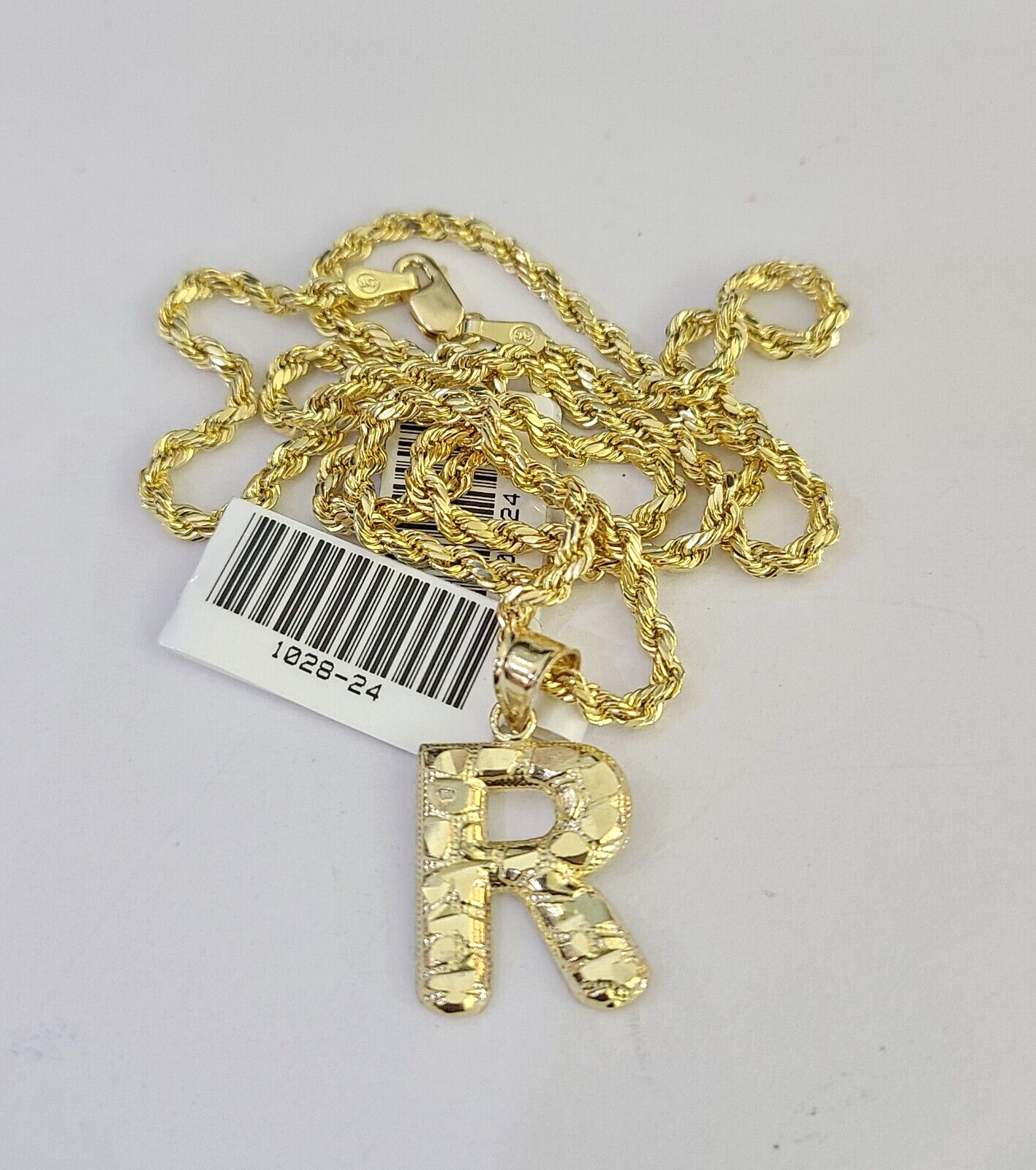 10k Gold Initial R Charm Rope Chain 16"-26" 2.5mm SET Necklace Alphabet Pendant