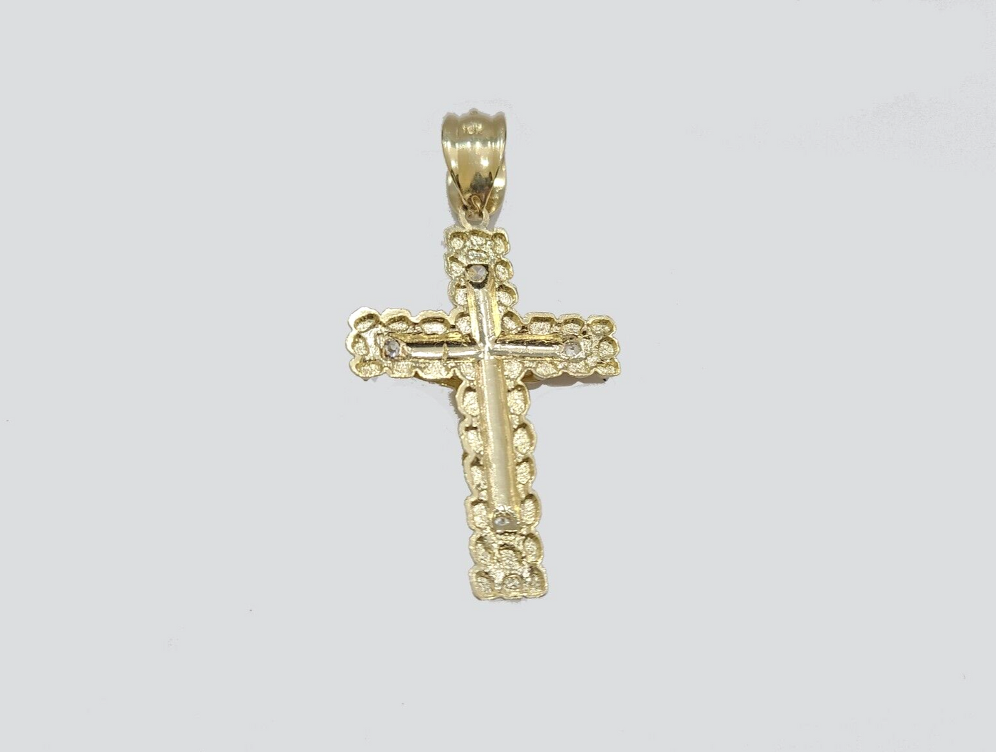 Real 10k Gold Cross Pendant Necklace 26 Inch SET Chain 5mm Miami Cuban Link 10KT