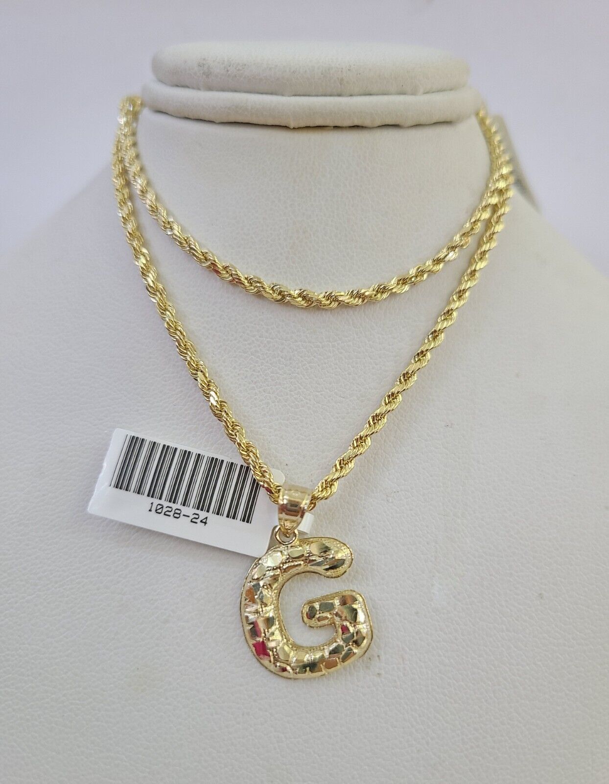 10k Gold Initial G Charm Rope Chain 16"-26" 2.5mm SET Necklace Alphabet Pendant