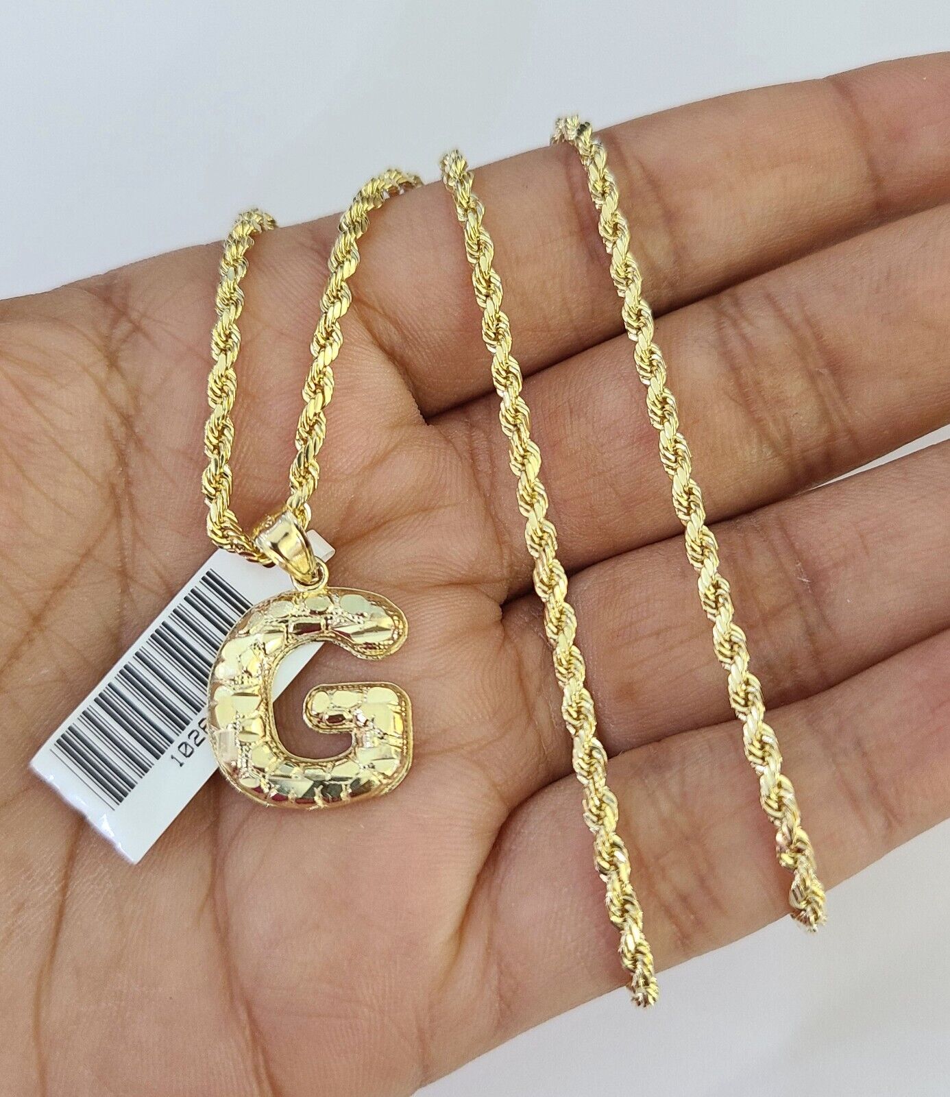 10k Gold Initial G Charm Rope Chain 16"-26" 2.5mm SET Necklace Alphabet Pendant