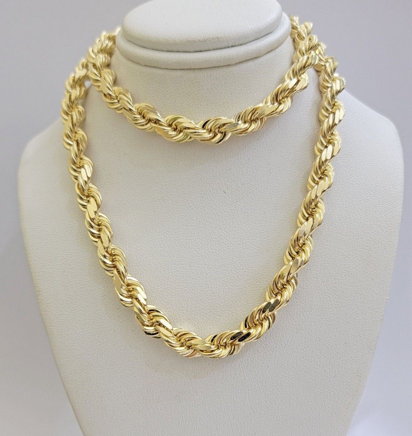 SOLID 14k Yellow Gold Rope Chain Necklace 26 Inch 8mm Diamond cut