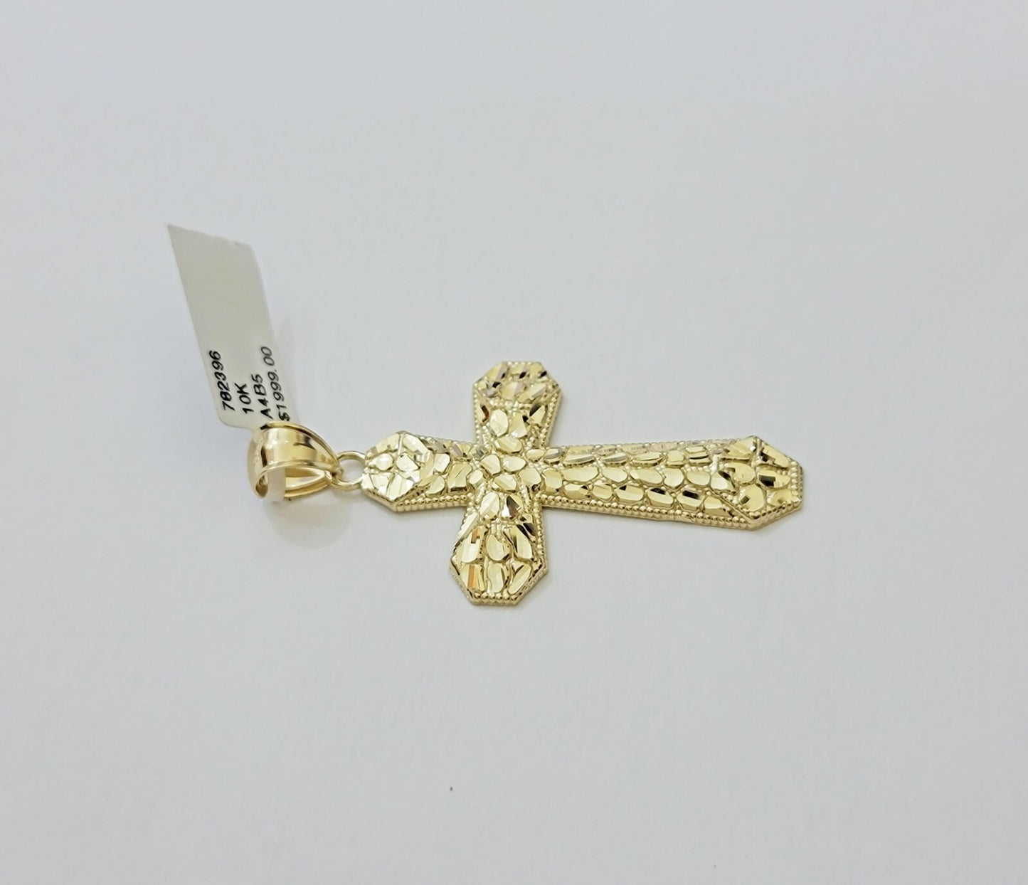 Real 10k Yellow Gold Cross charm Nugget Pendant 2 Inch For Men's 10 KT / AS