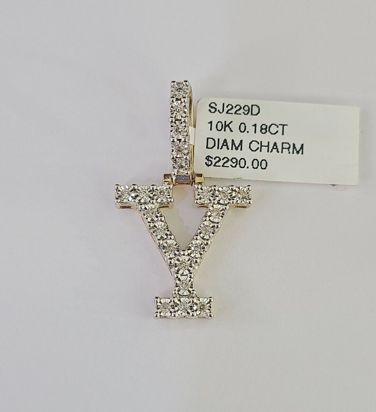 Real 10k Gold Necklace Chain Diamond Y Alphabet Charm SET 3mm Miami Cuban Link