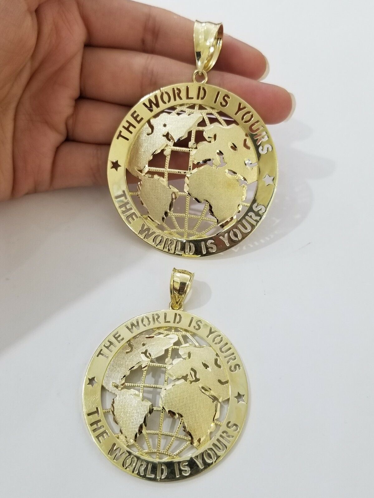 10k Yellow Gold World Map Charm Pendant Ring The World Is Yours Engraved Real 10kt