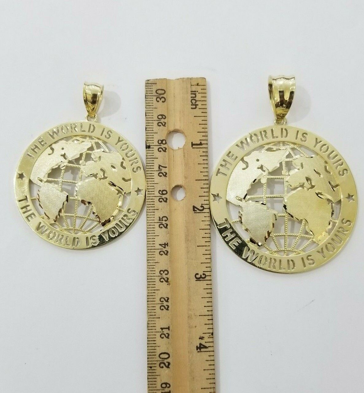 10k Yellow Gold World Map Charm Pendant Ring The World Is Yours Engraved Real 10kt