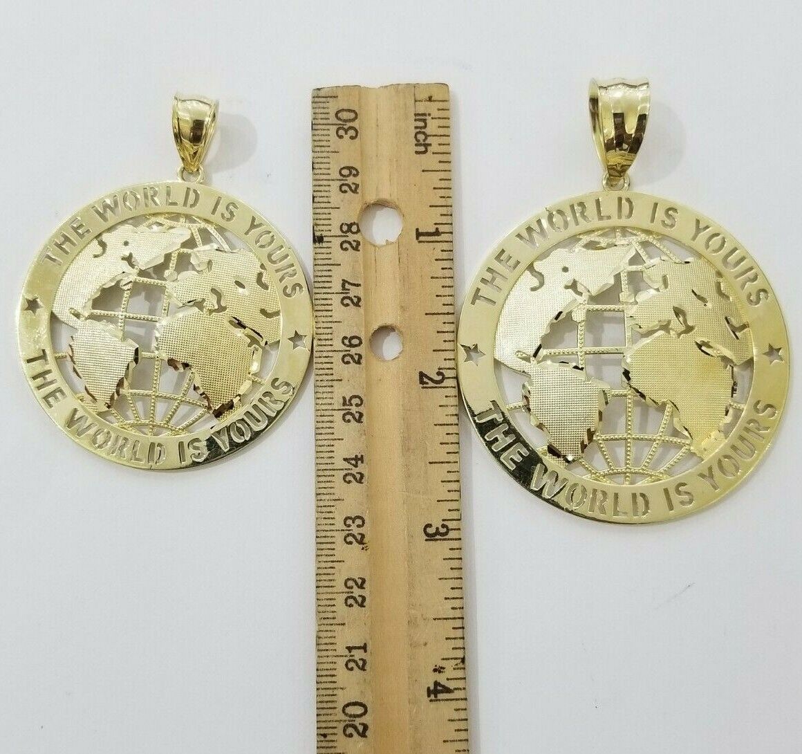 10k Yellow Gold World Map Charm Pendant Ring The World Is Yours Engraved Real 10kt