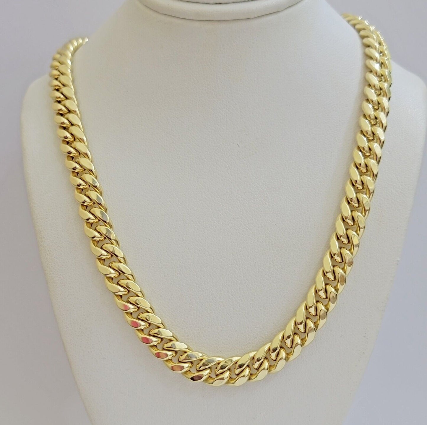 Real 14k Yellow Gold Necklace Miami Cuban Link Chain 9mm 20 inch Short Mens 14kt