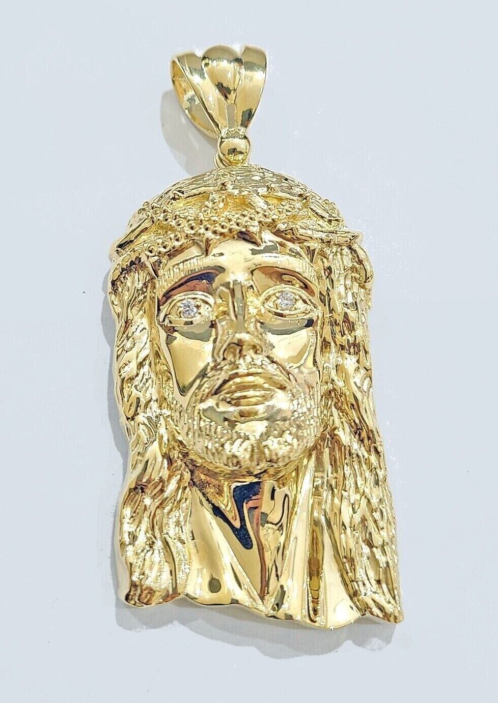 Real 14k Yellow Gold Jesus Face Charm Pendant Head 3" Inch For Chain, 14KT