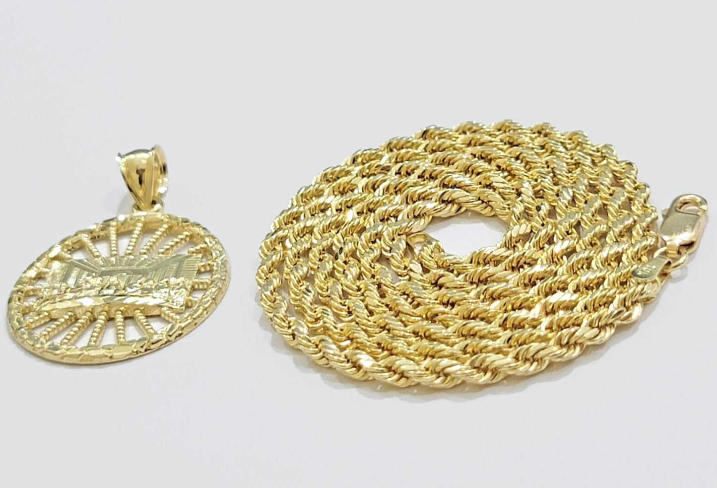 Real 10k Gold Rope Chain Last Supper Pendant Set, 24 Inch 3mm necklace & Charm