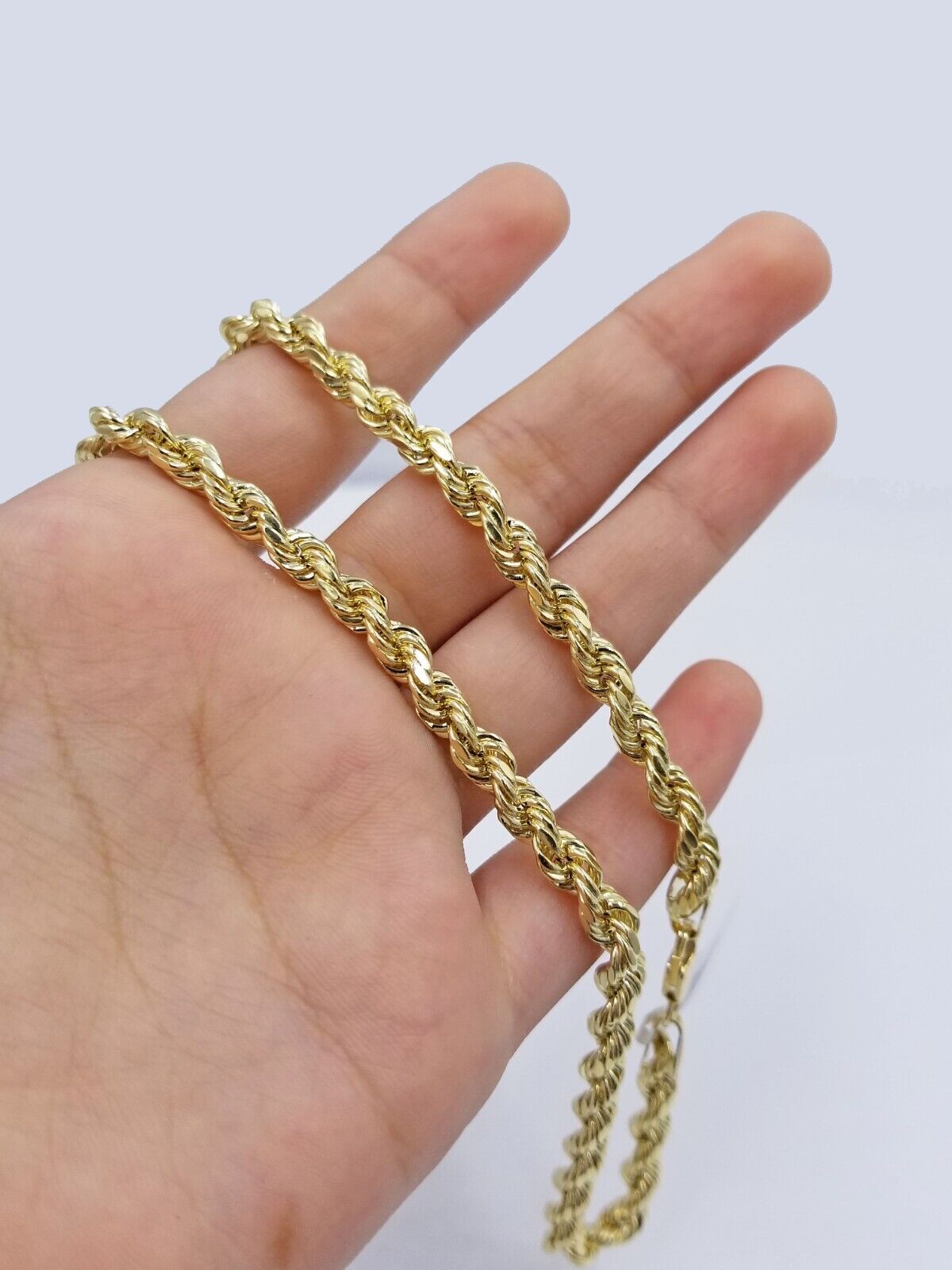 Real 14k Yellow Gold Necklace Rope Chain 5mm 22" inch 14kt Men's Chain For Charm