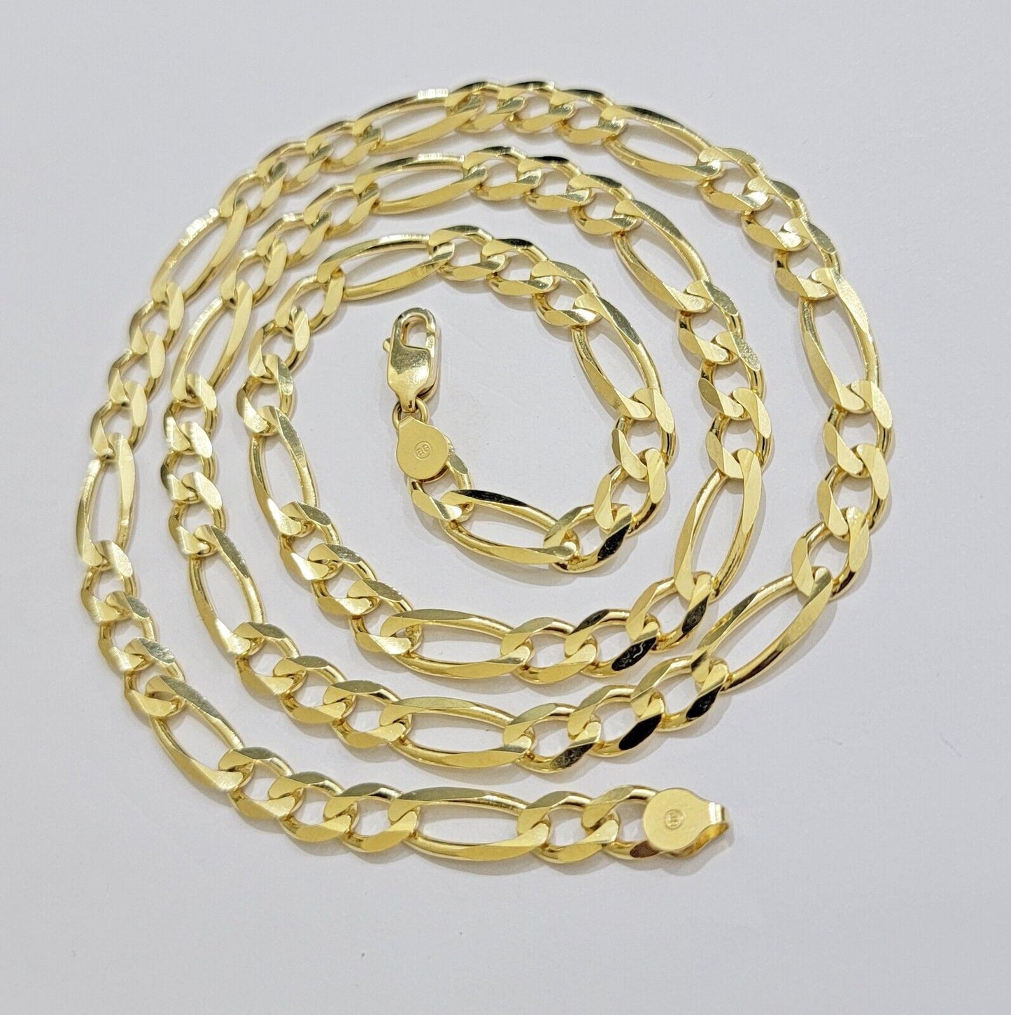 7mm Solid 14k Yellow Gold Figaro chain Necklace 24 Inch Men's STRONG REAL 14kt
