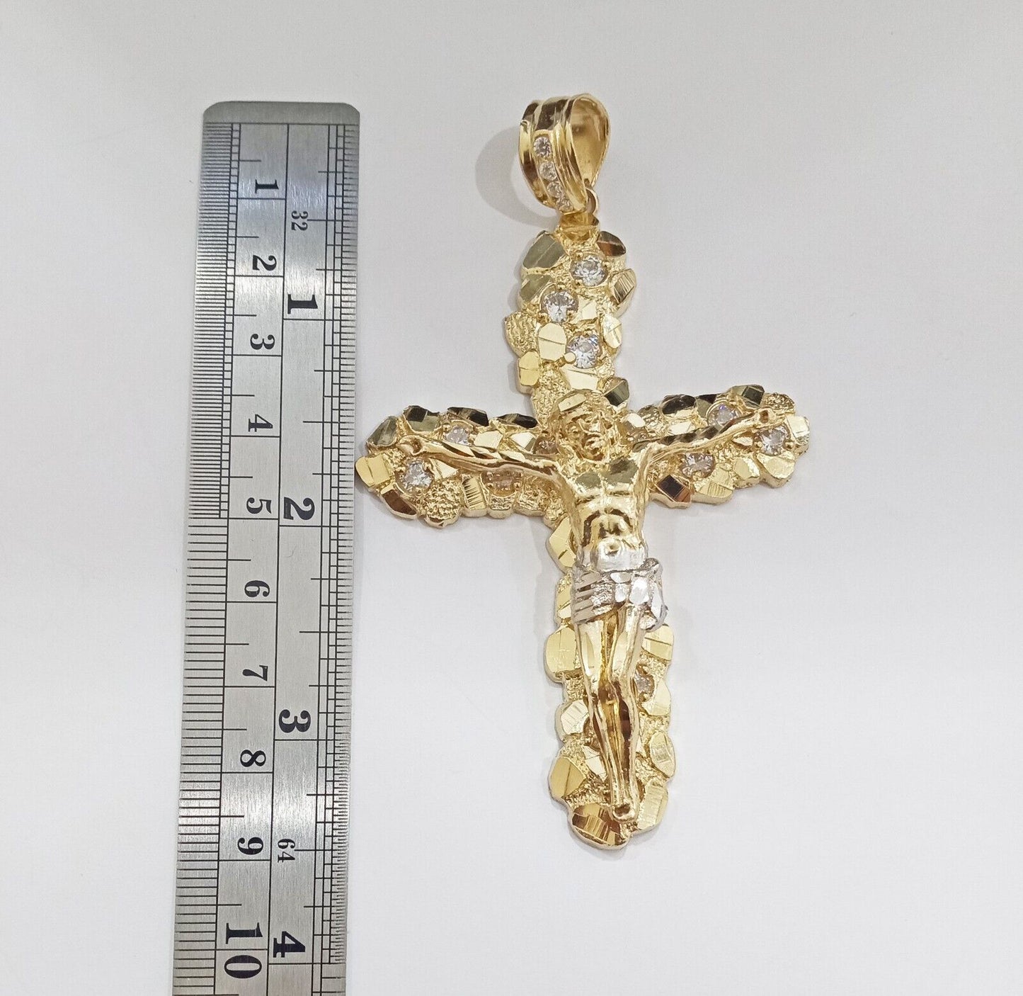 Real 10k Gold Nugget Jesus Crucifix Cross Charm Pendant 10kt Yellow Gold Men