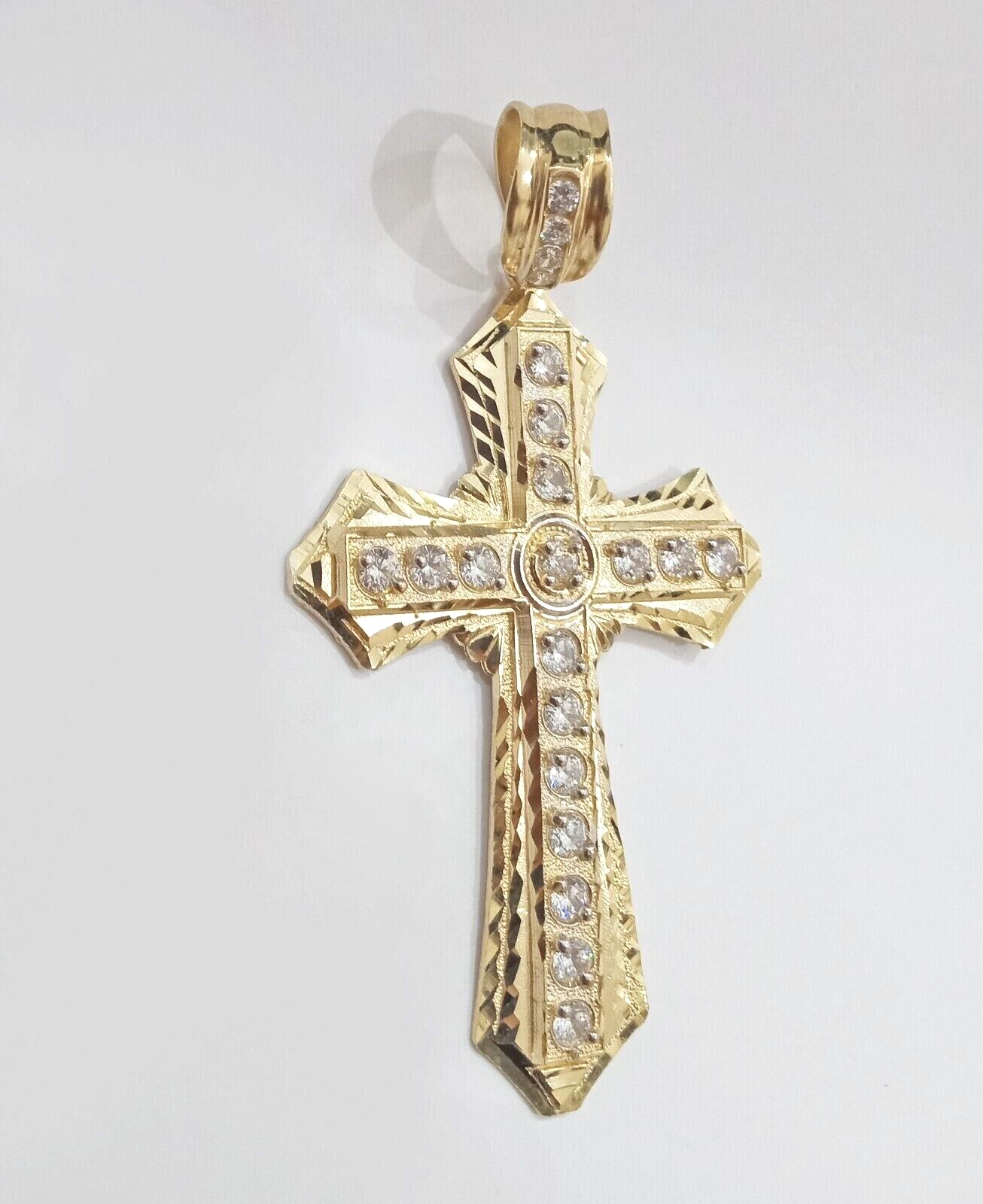 Real 14k Yellow Gold Diamond Cut Cross Charm Pendant For Mens 14kt Cross, New
