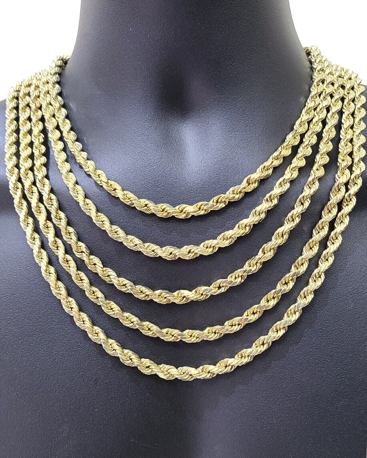 Real 10K Yellow Gold Rope Chain 7mm Necklace 18-30'' Inches Lobster Lock 10kt