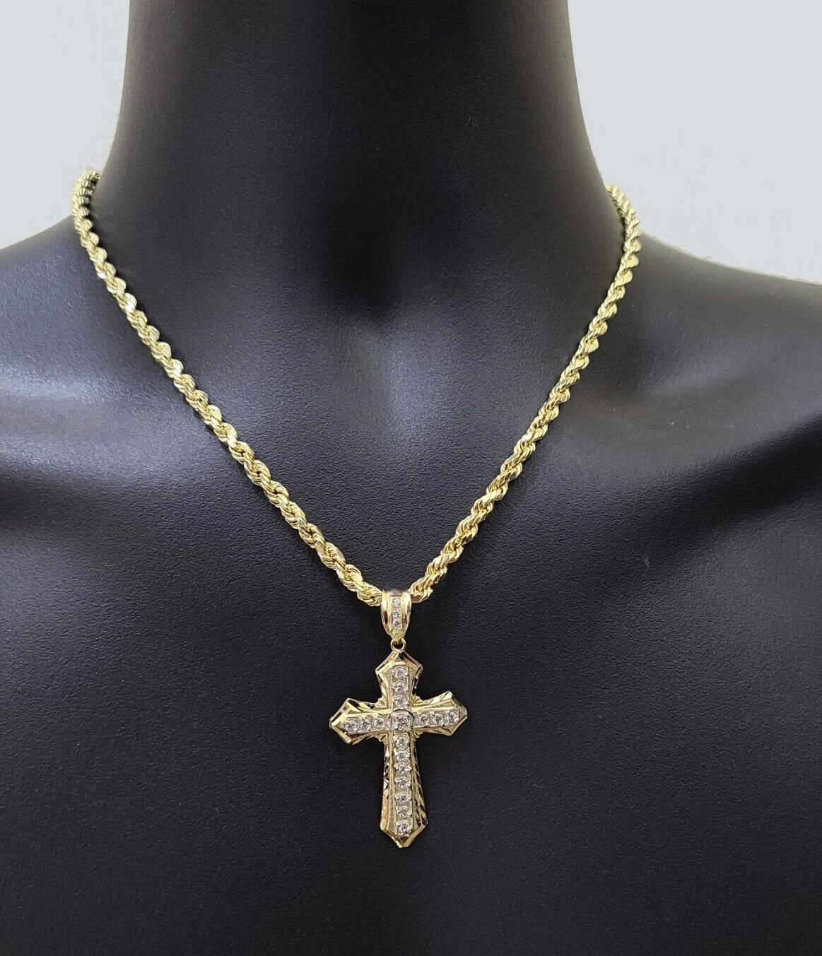 14k Yellow Gold Cross Charm Rope Chain Necklace 4mm 22'' Pendant 14kt Jesus Real