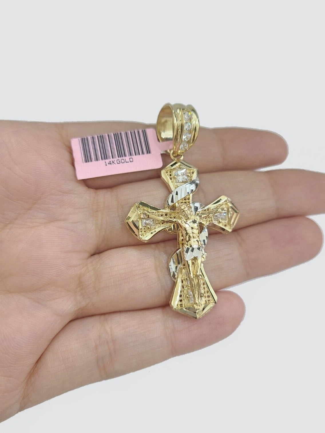 Real 14k Yellow Gold Rope Chain 5mm 24'' Necklace Jesus Cross Charm Pendant 14kt