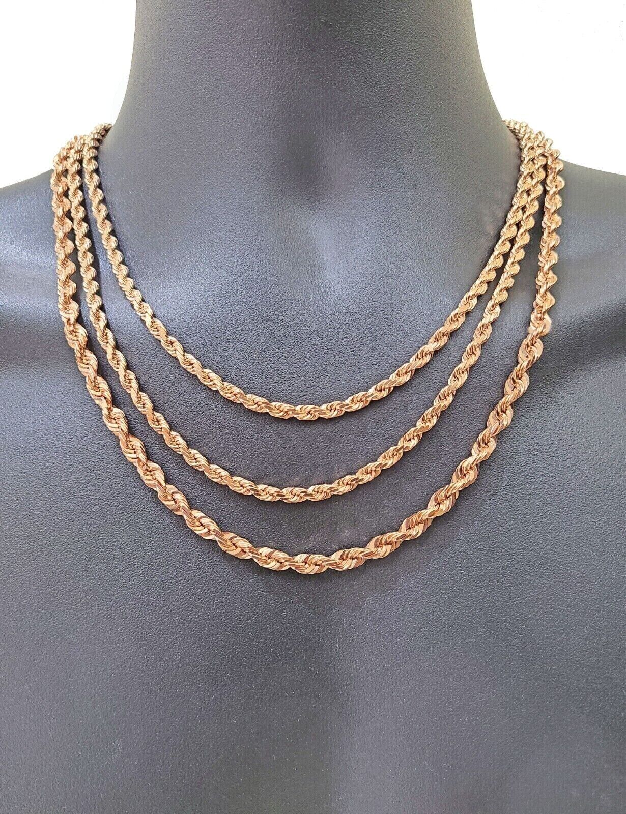Real 10K Solid Rose Gold Rope Chain 4-6mm Necklace 18-24'' inches Lobster Lock
