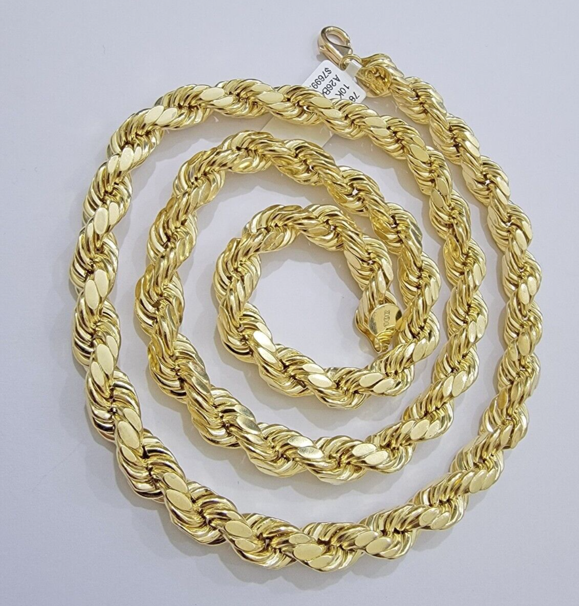 10k Yellow Gold Rope Chain Necklace 28 Inch 8mm Diamond Cuts Men's REAL 10KT