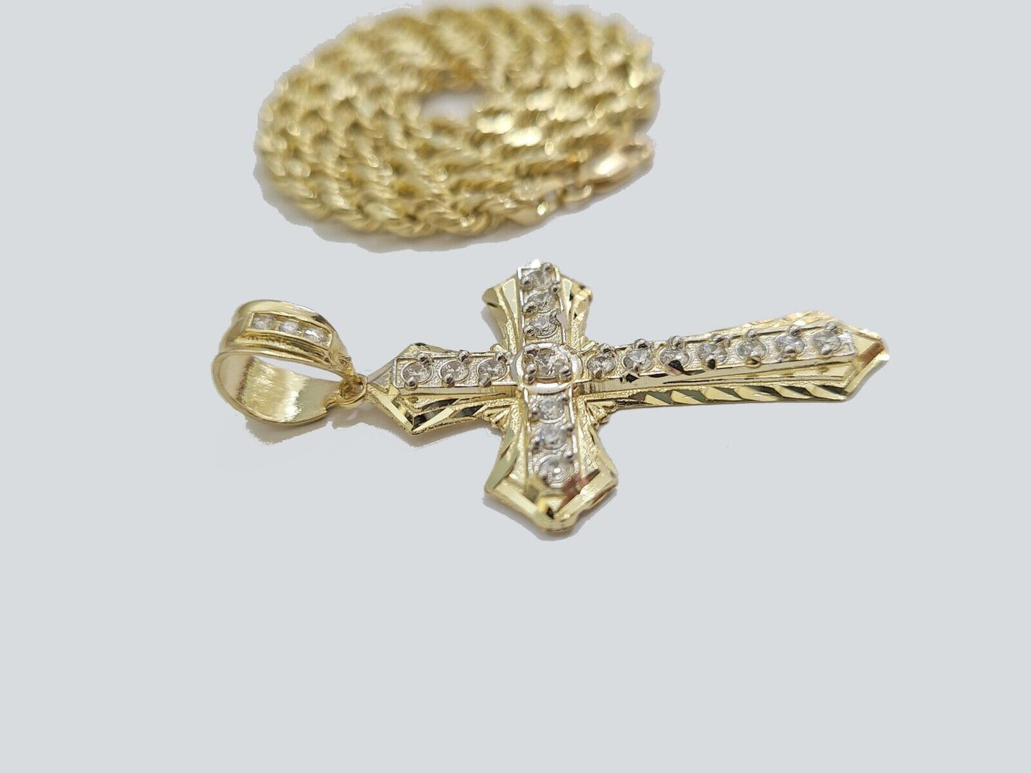 14k Yellow Gold Cross Charm Rope Chain Necklace 4mm 22'' Pendant 14kt Jesus Real